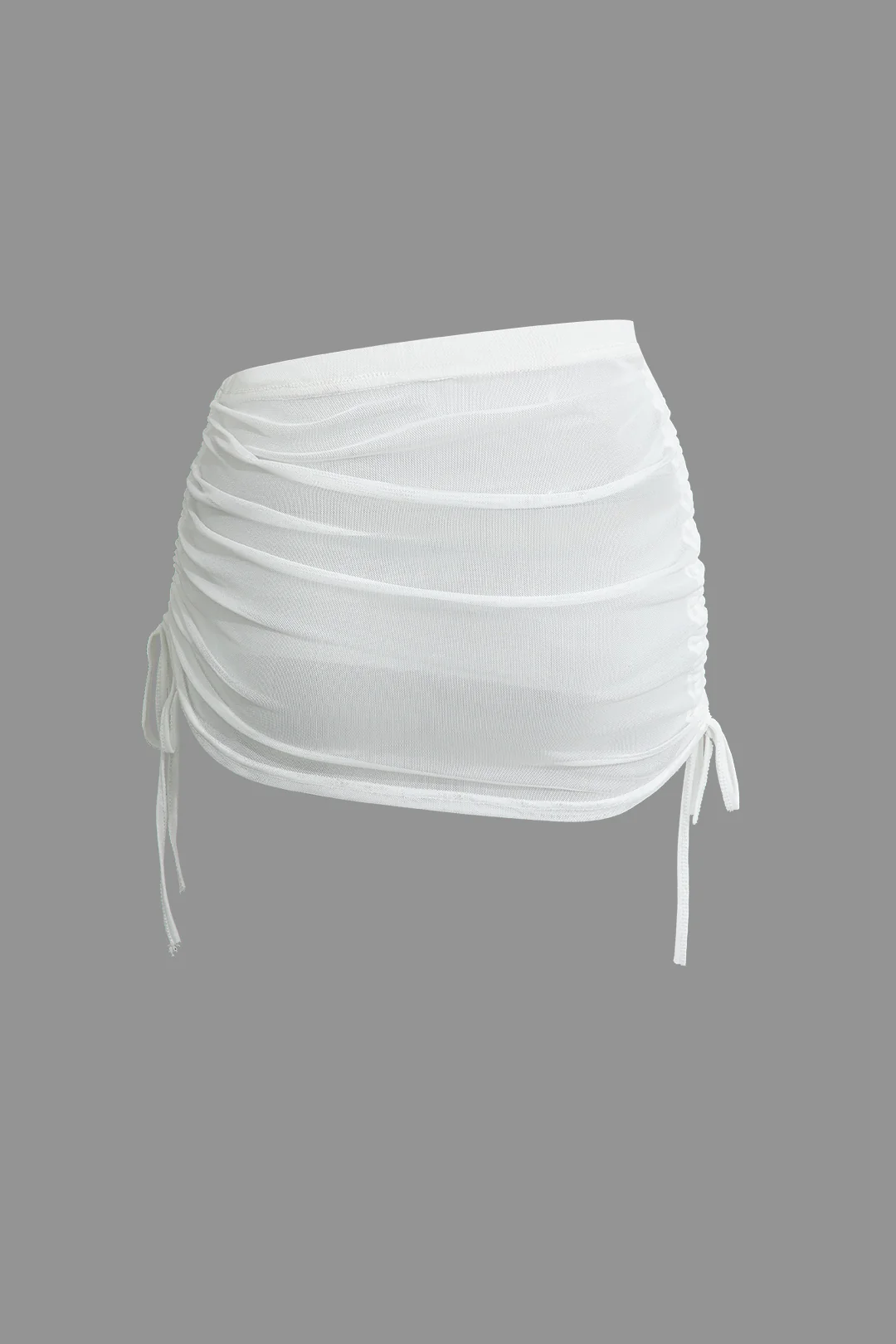 Cowl Neck Backless Tie Mesh Top and Asymmetrical Mini Skirt Outfit Set