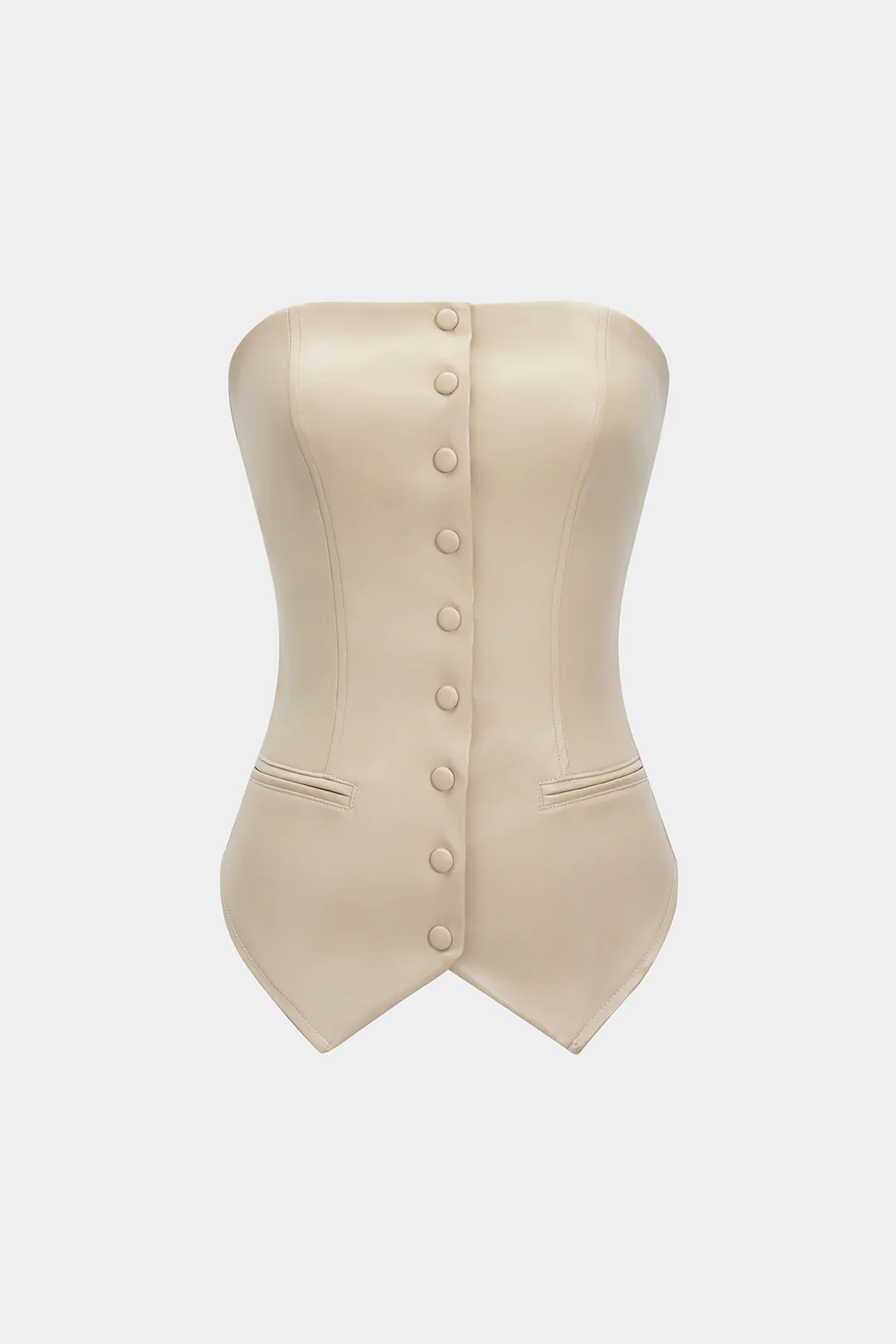 Faux Leather Button Strapless Tube Top