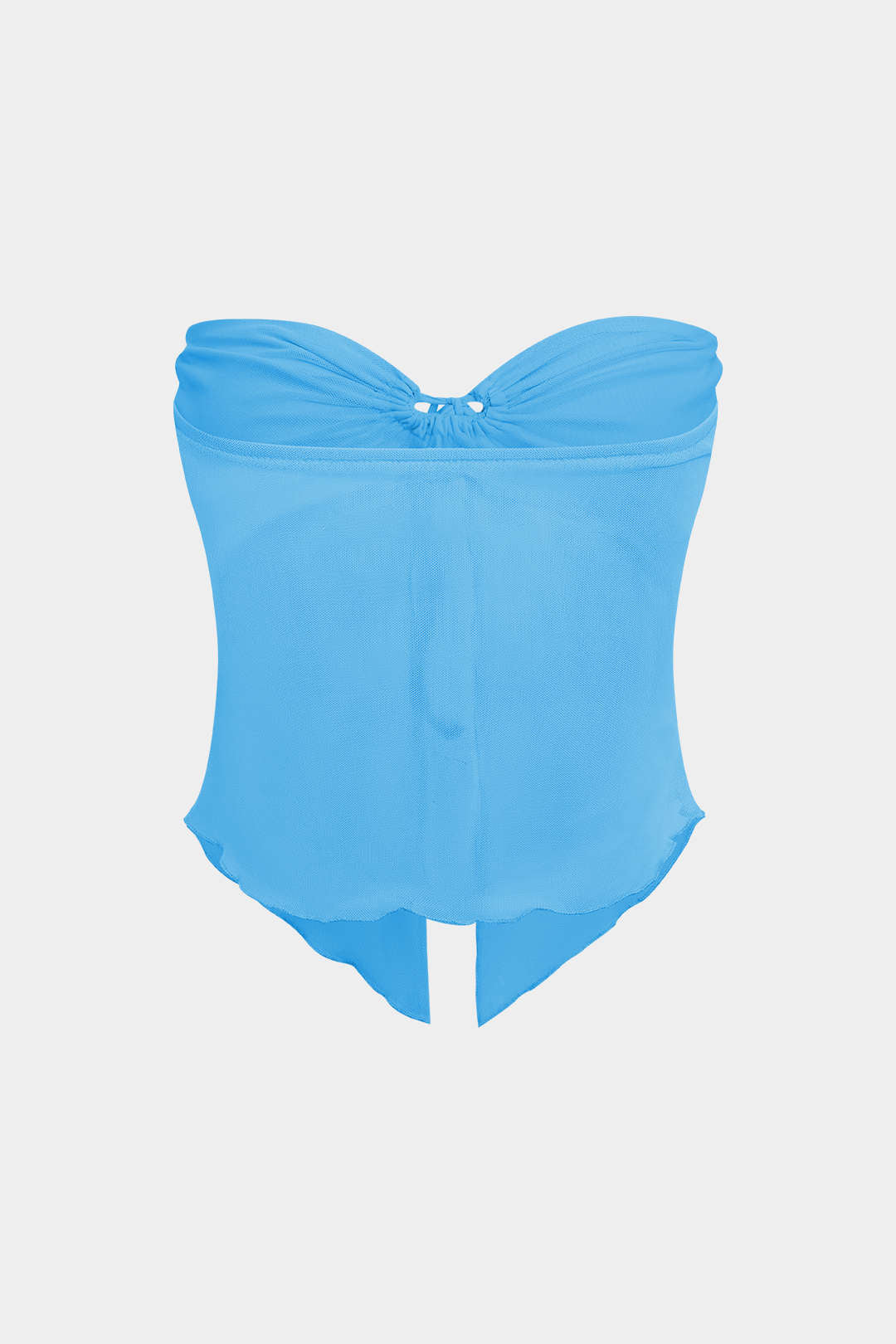 Ruched Sleeveless Double-Layered Mesh Split Strapless Top and Maxi Skirt Ensemble