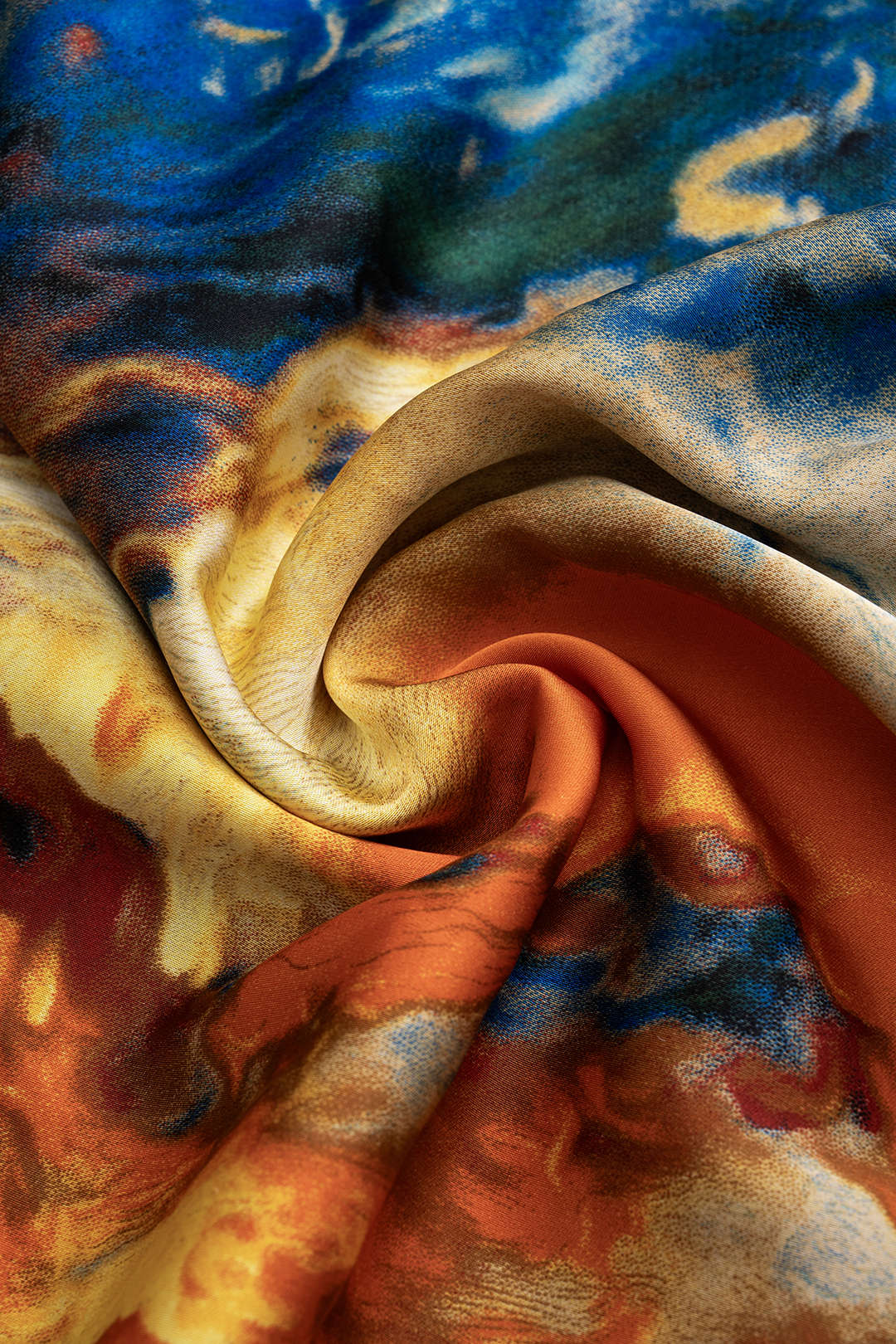 Plus Size Satin Abstract Pattern Draped Cowl Neck Slip Sleeveless Slit Midi Dress