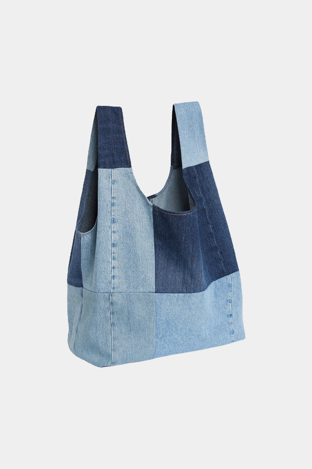 Denim Color Block Washed Carry-all Bag