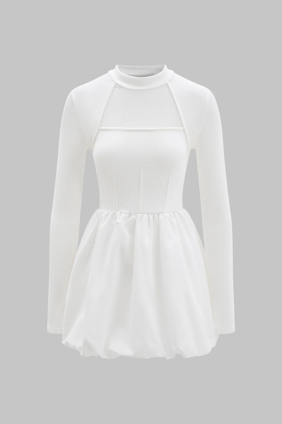 Mesh Patchwork Ruched Long Sleeve Mini Dress