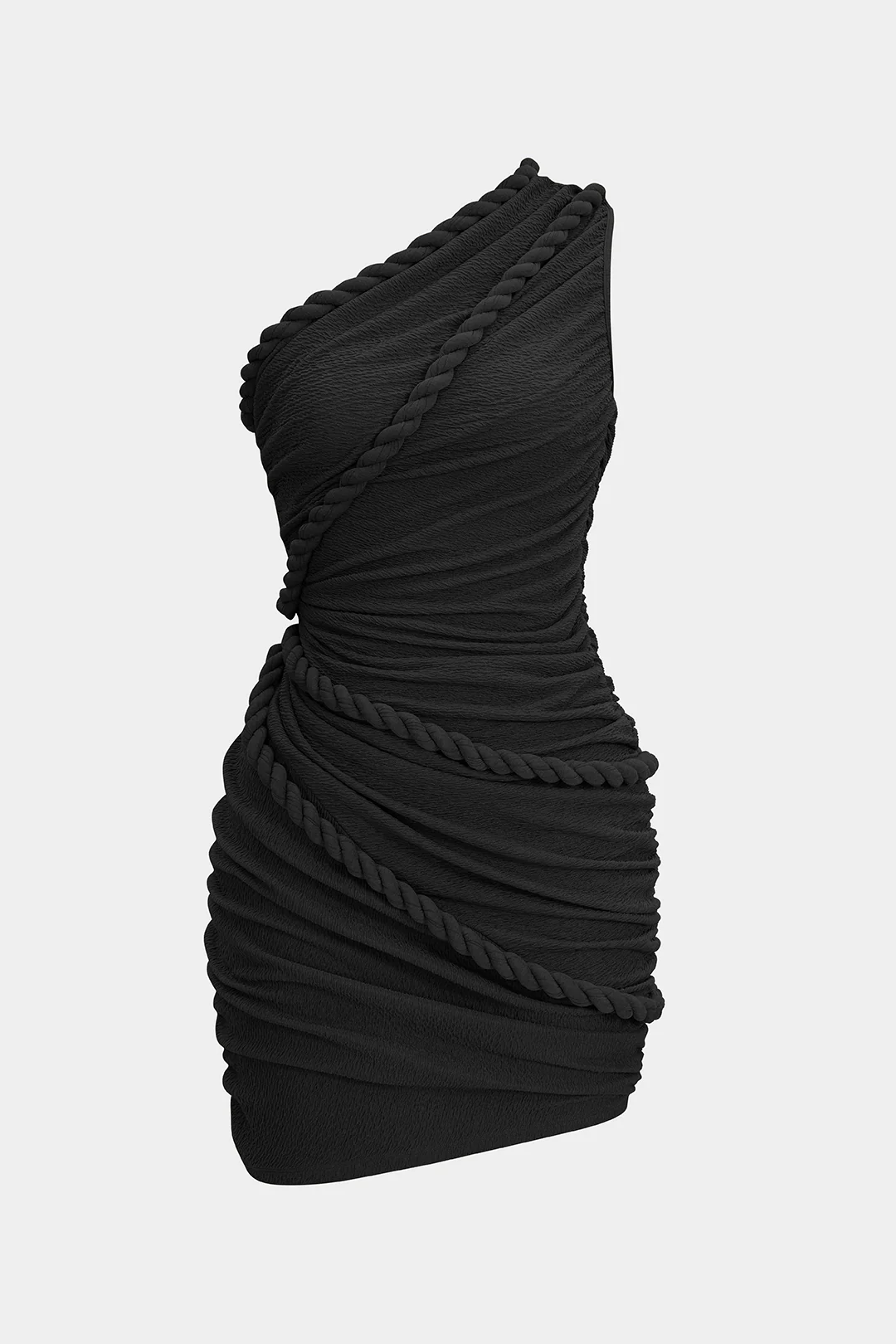 Ruched One Shoulder Twist Knot Sleeveless Mini Dress