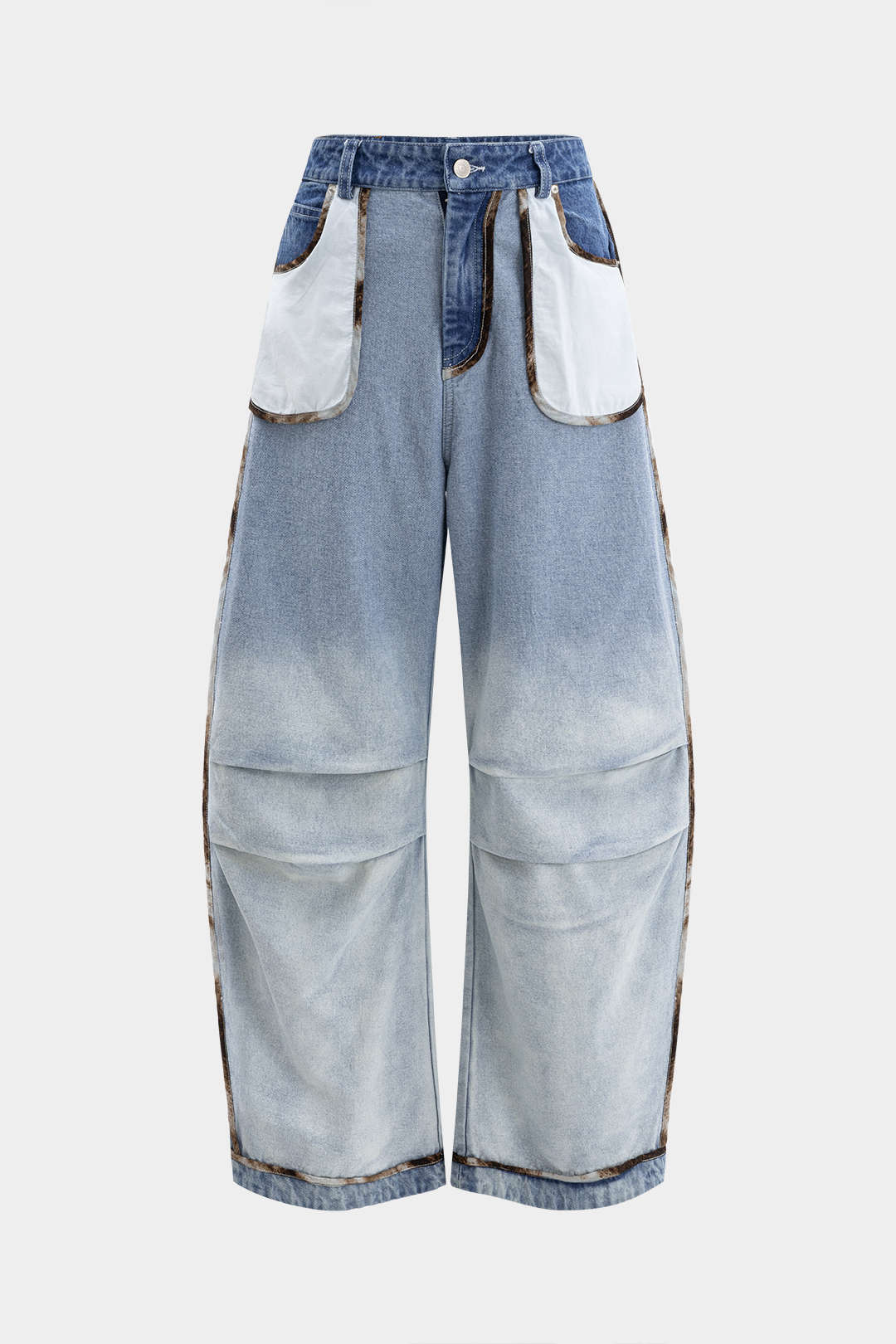 Denim Ruched Pocket Wide Leg Barrel Jeans