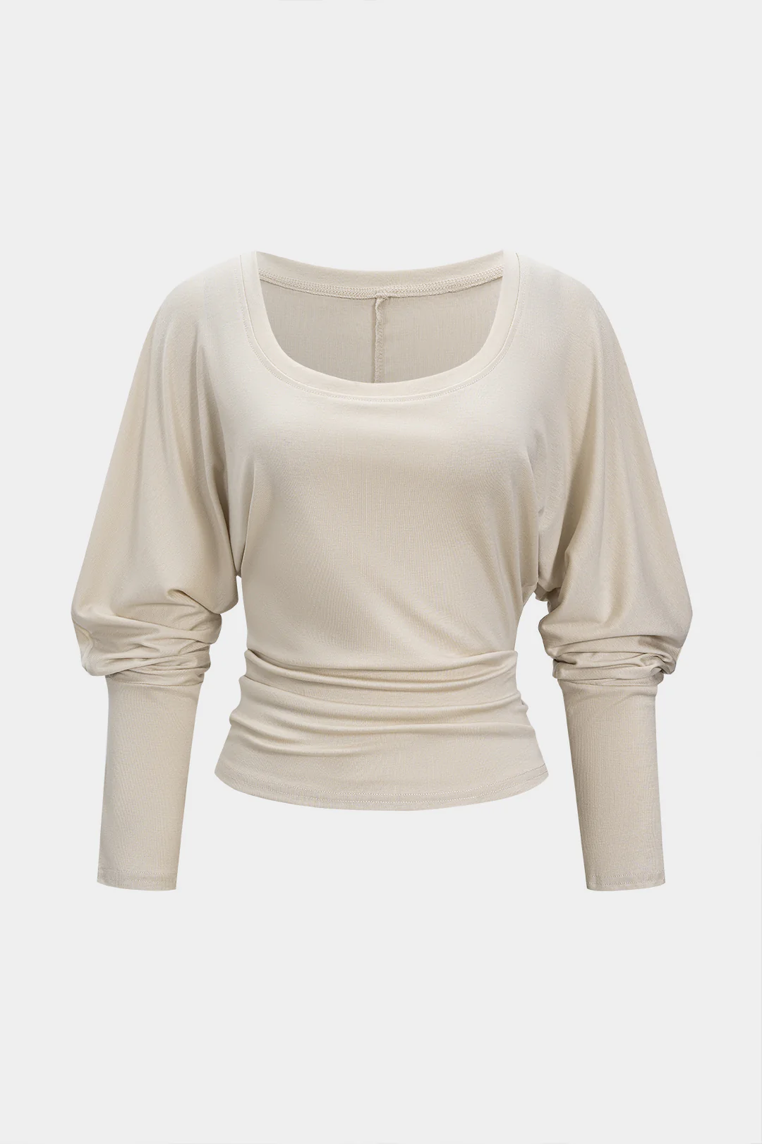 Solid Ruched Long-Sleeve Top