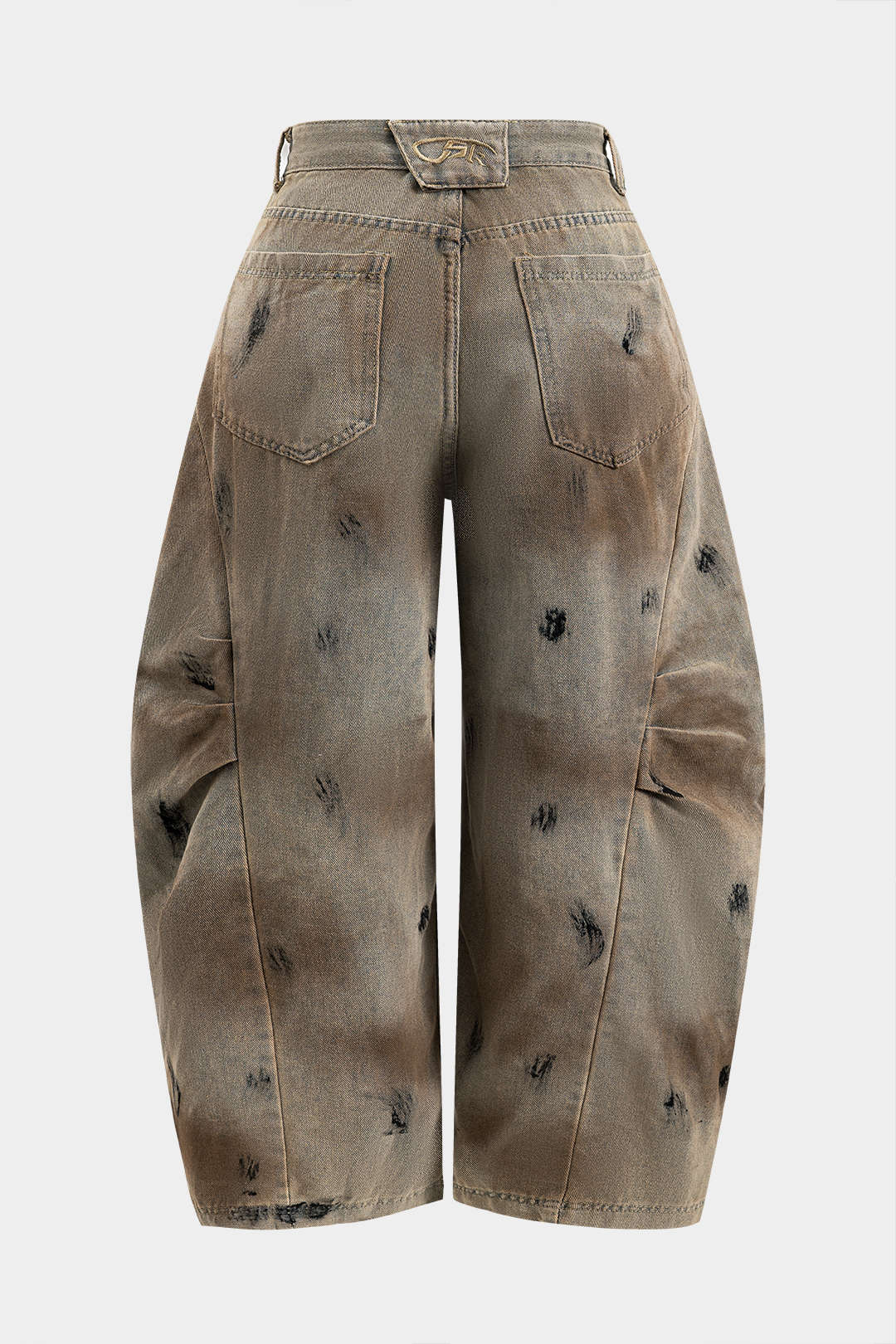 Plus Size Tie Dye Print Denim Ruched Button Pocket Wide Leg Jeans