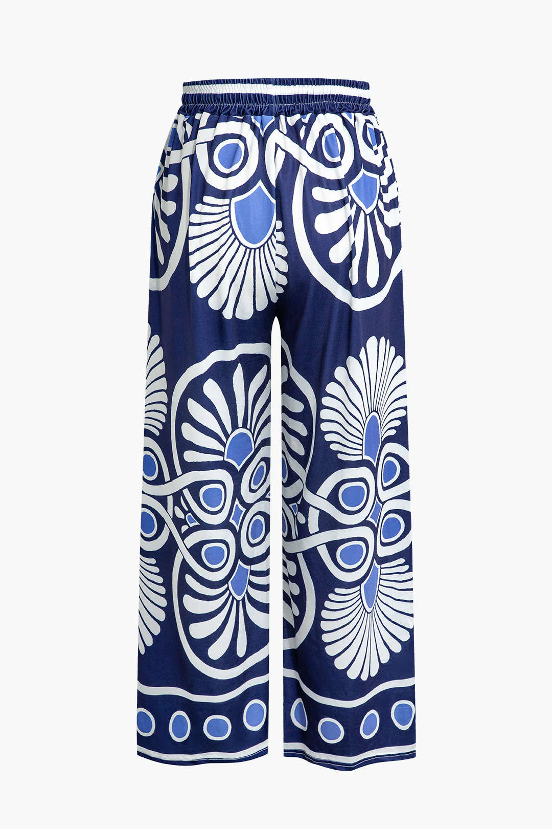 Abstract Pattern Drawstring Wide-Leg Trousers