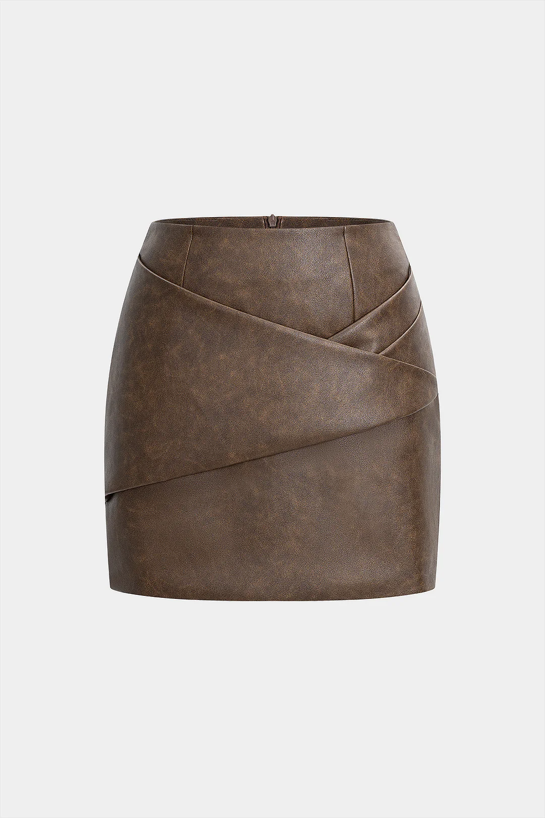 Faux Leather Pleated Zipper Skirt