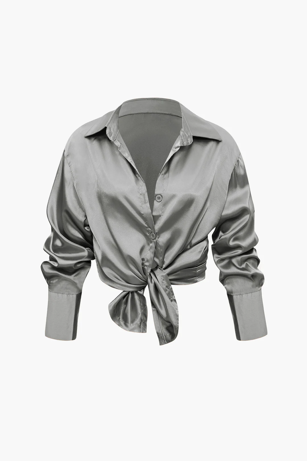 Satin Button-Up Long-Sleeve Shirt and Pants Ensemble