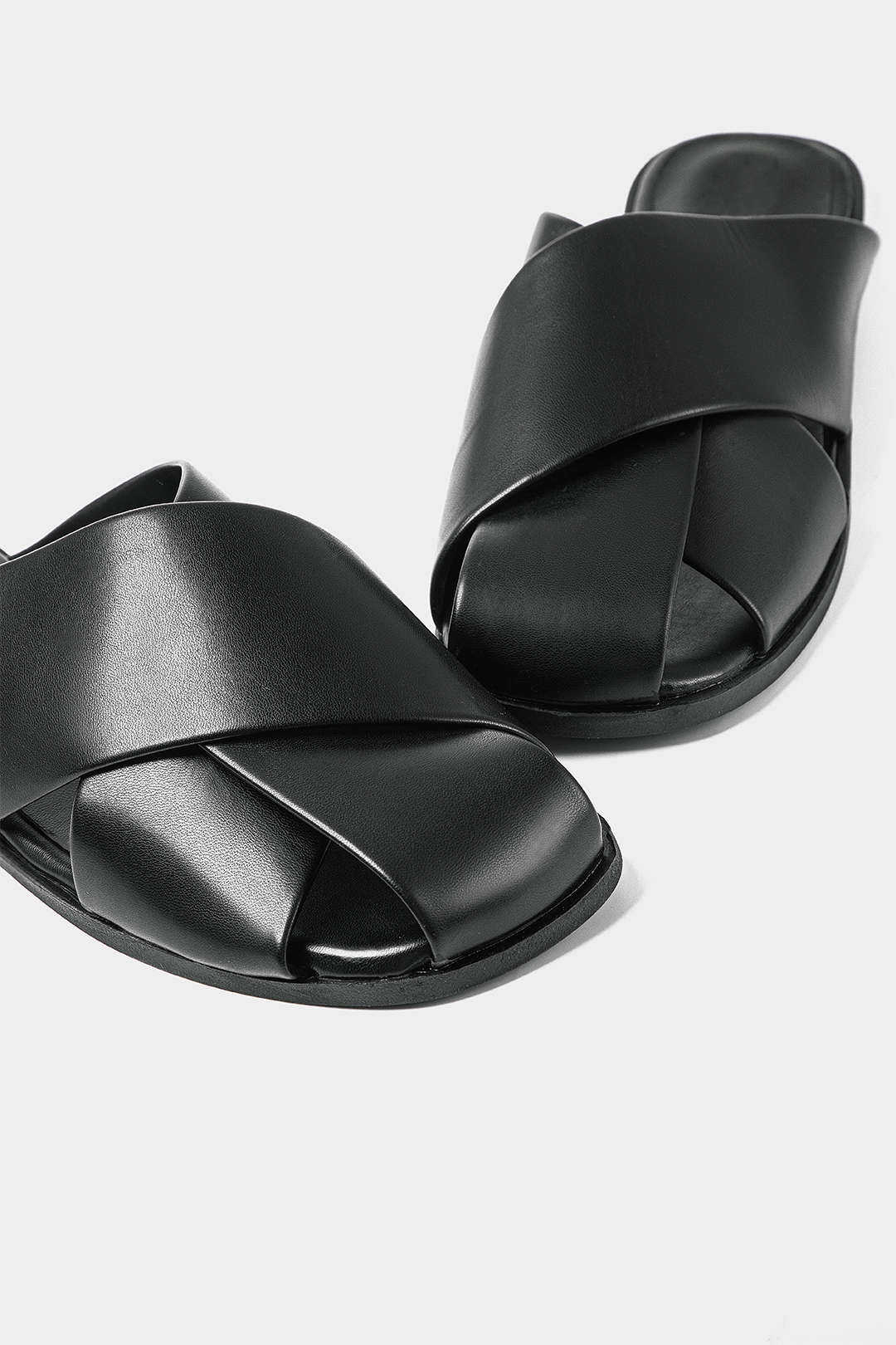 Leather Crossed Square Toe Flats