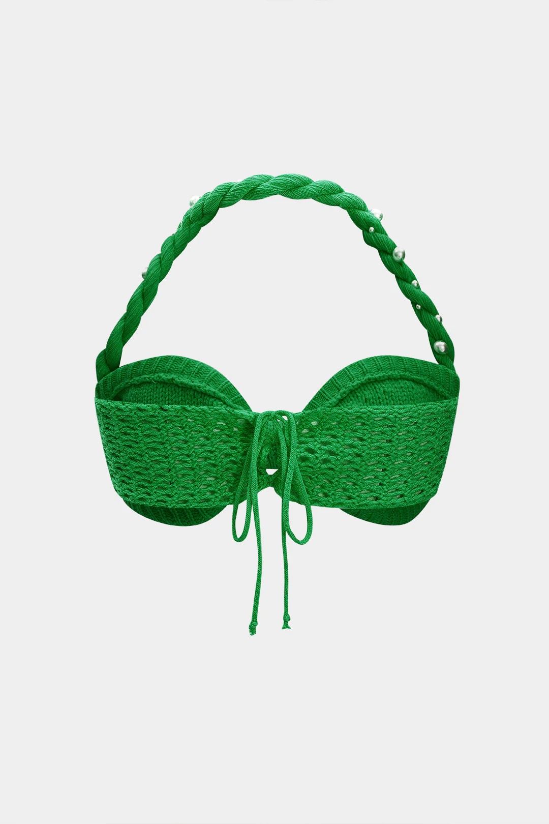 Knit Pearls Decor Halter Neck Braided Tie-Up Tank Top