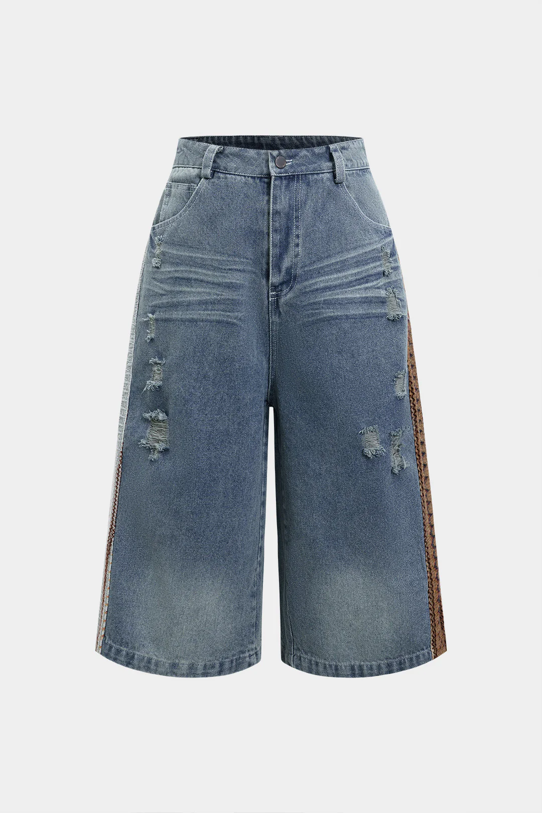 Denim Ripped Patchwork Shorts