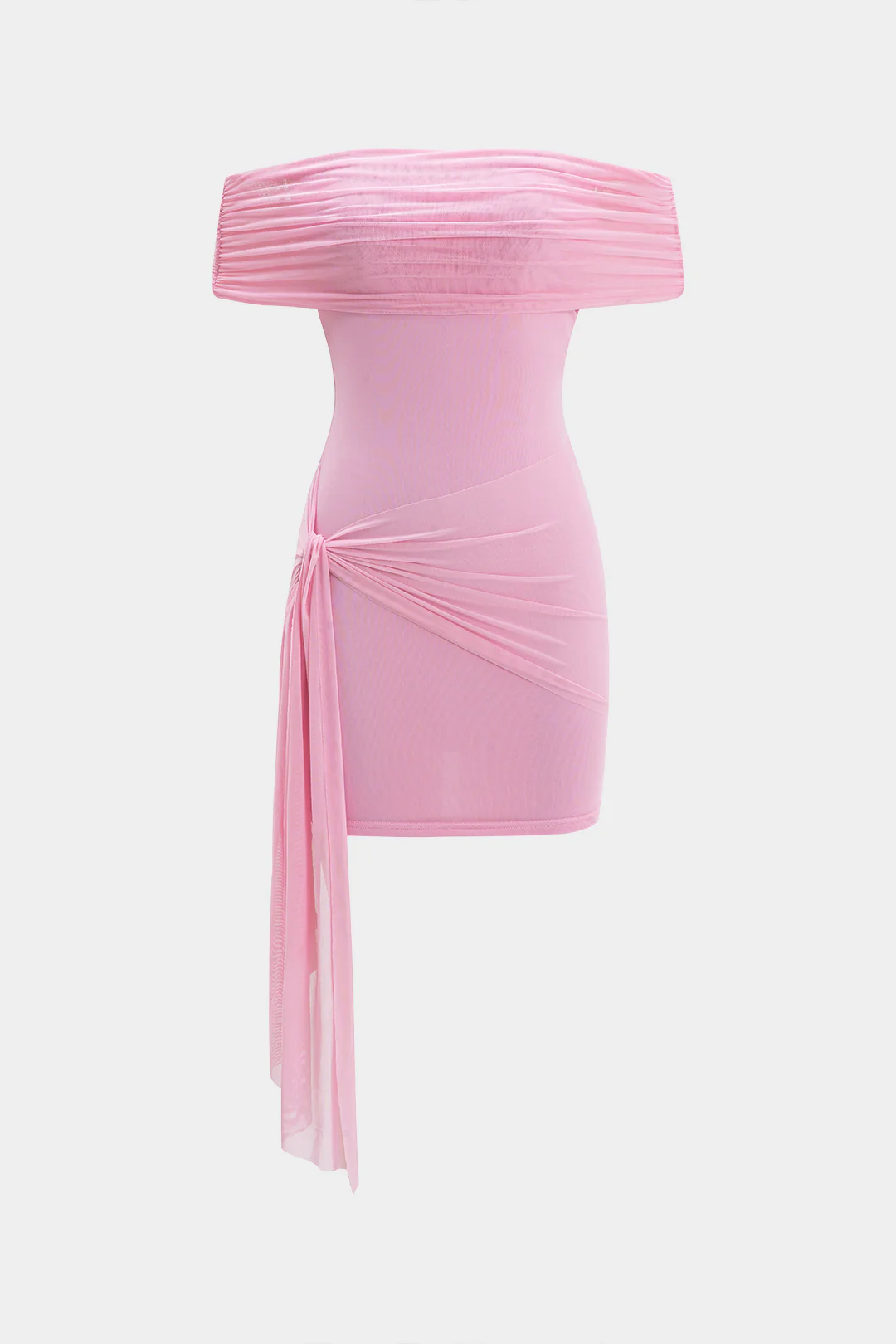Mesh Off Shoulder Tie Front Mini Dress