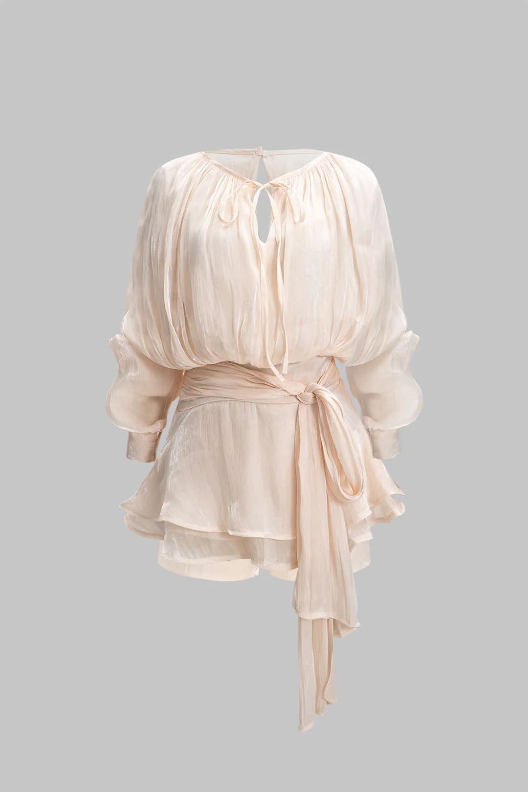 Chiffon Ruched Ruffle Long Sleeve Mini Dress