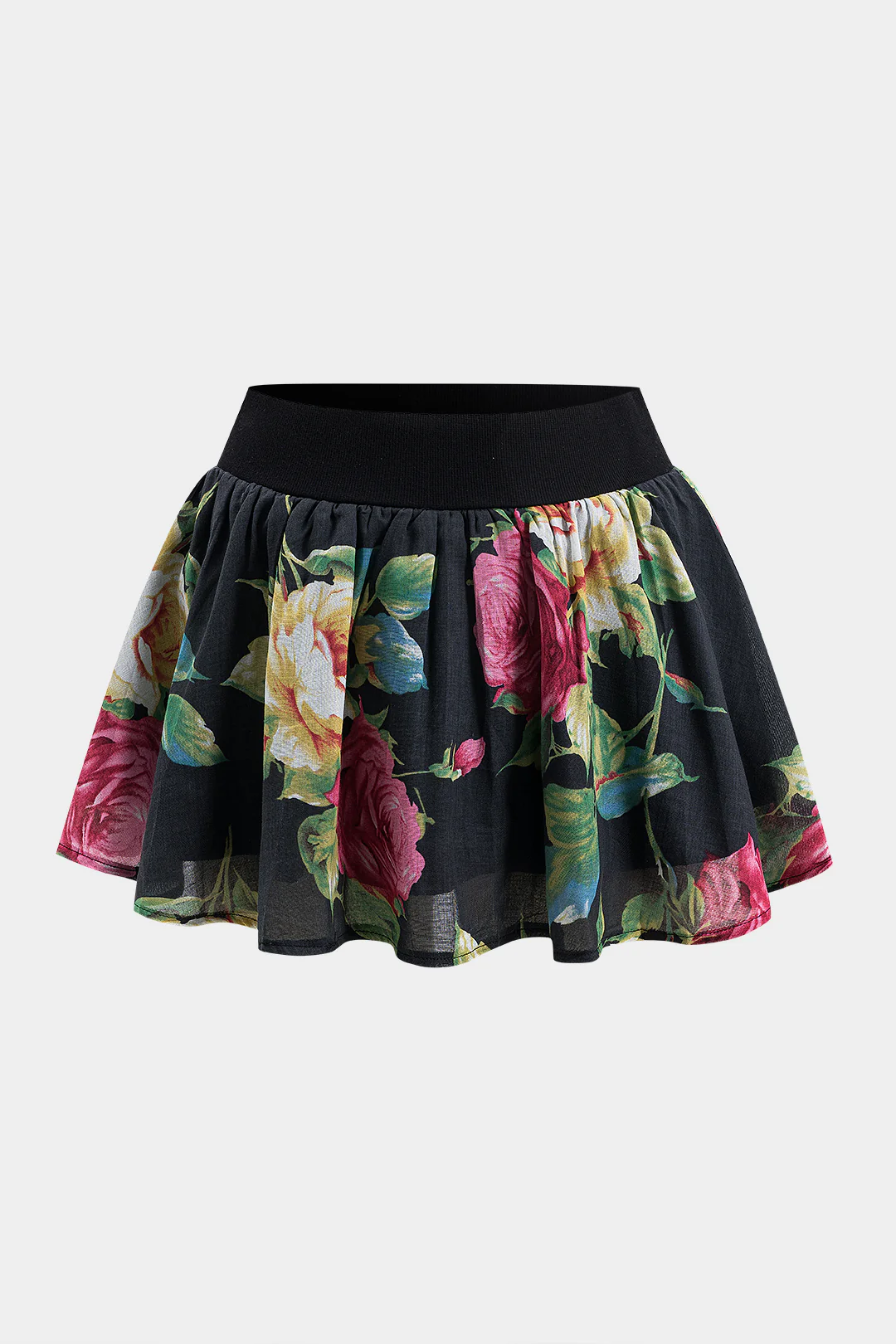 Floral Pattern Mesh Ruched Skirt