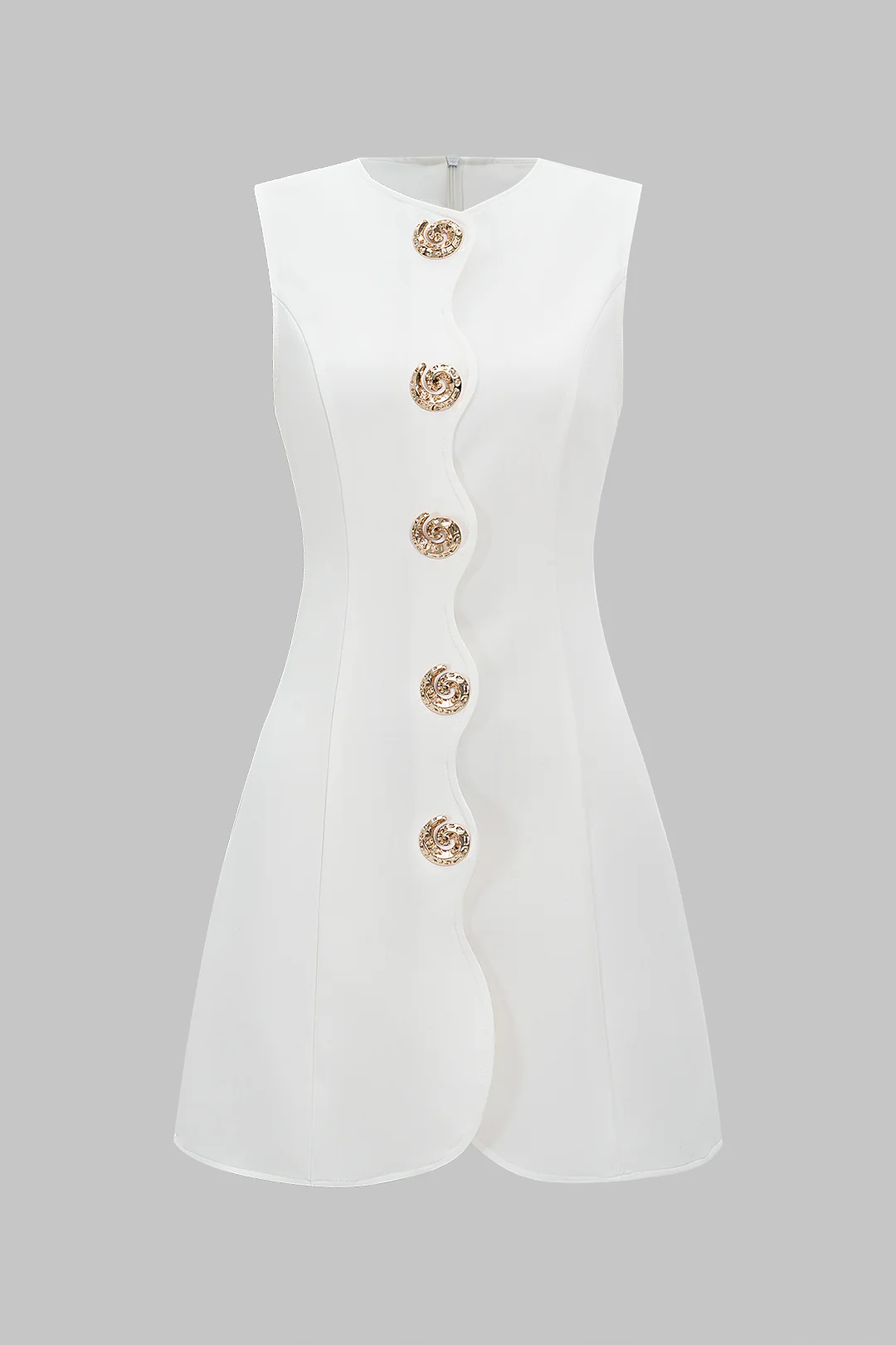 Metallic Button Sleeveless Zipper Mini Dress