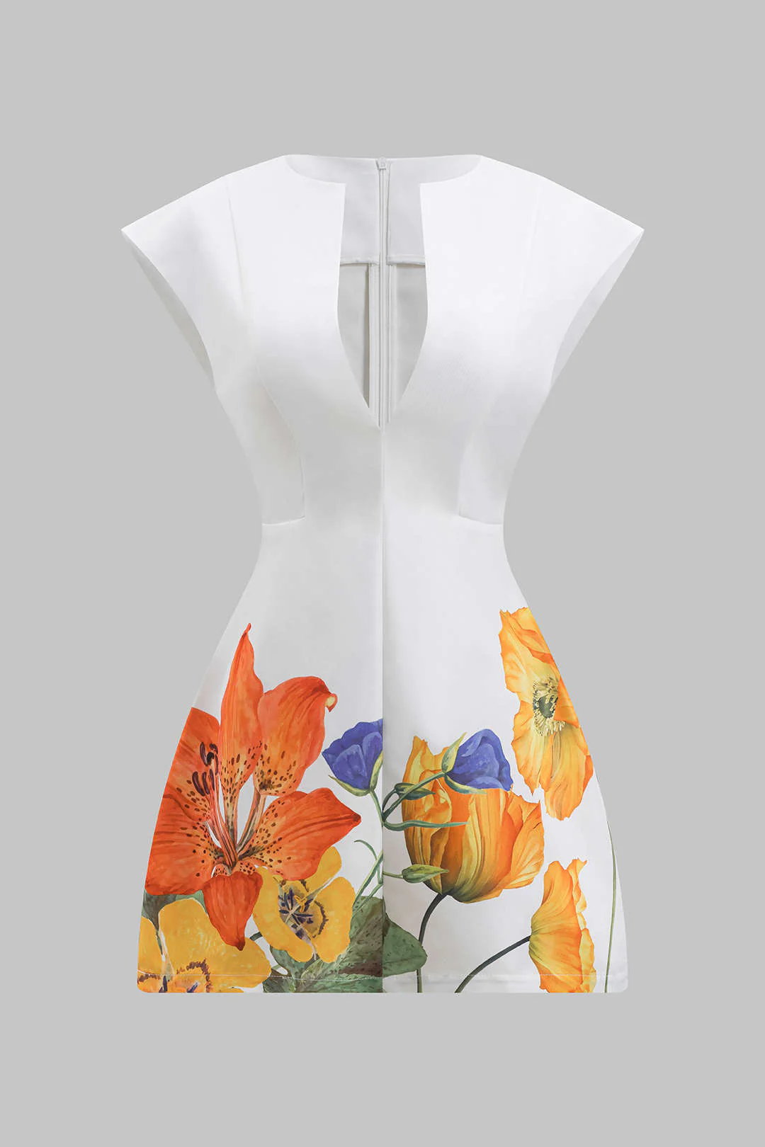 Floral Print Satin V-Neck  Mini Dress