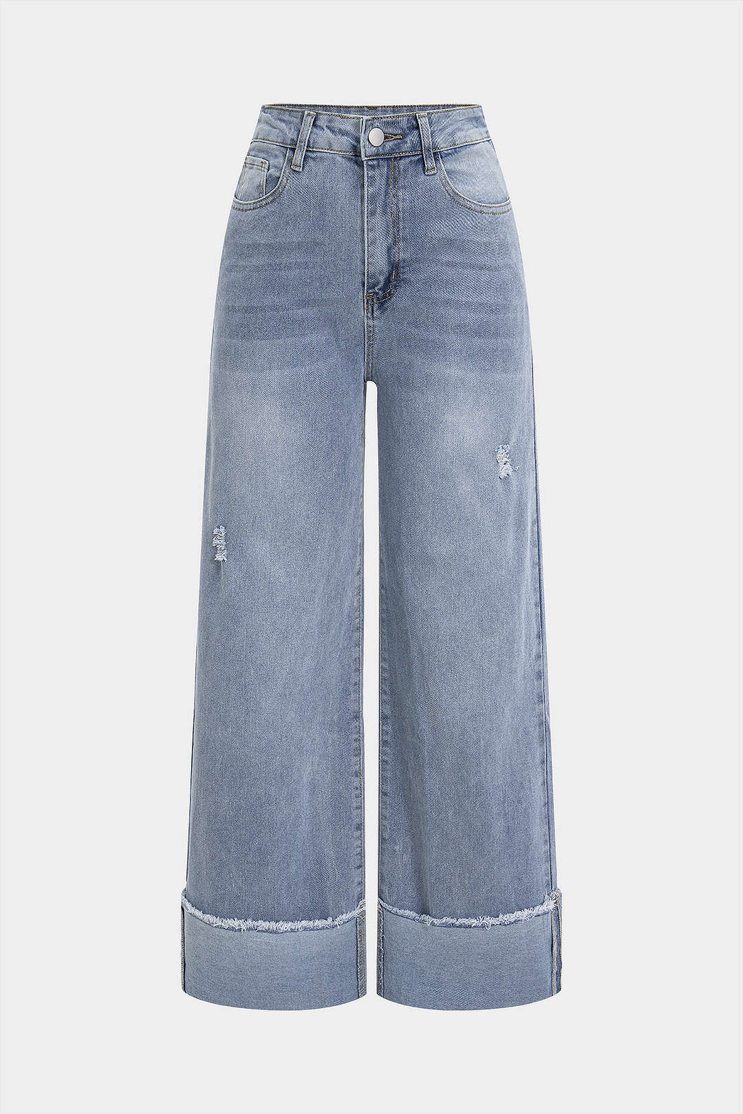 Cuffed Straight Denim Jeans