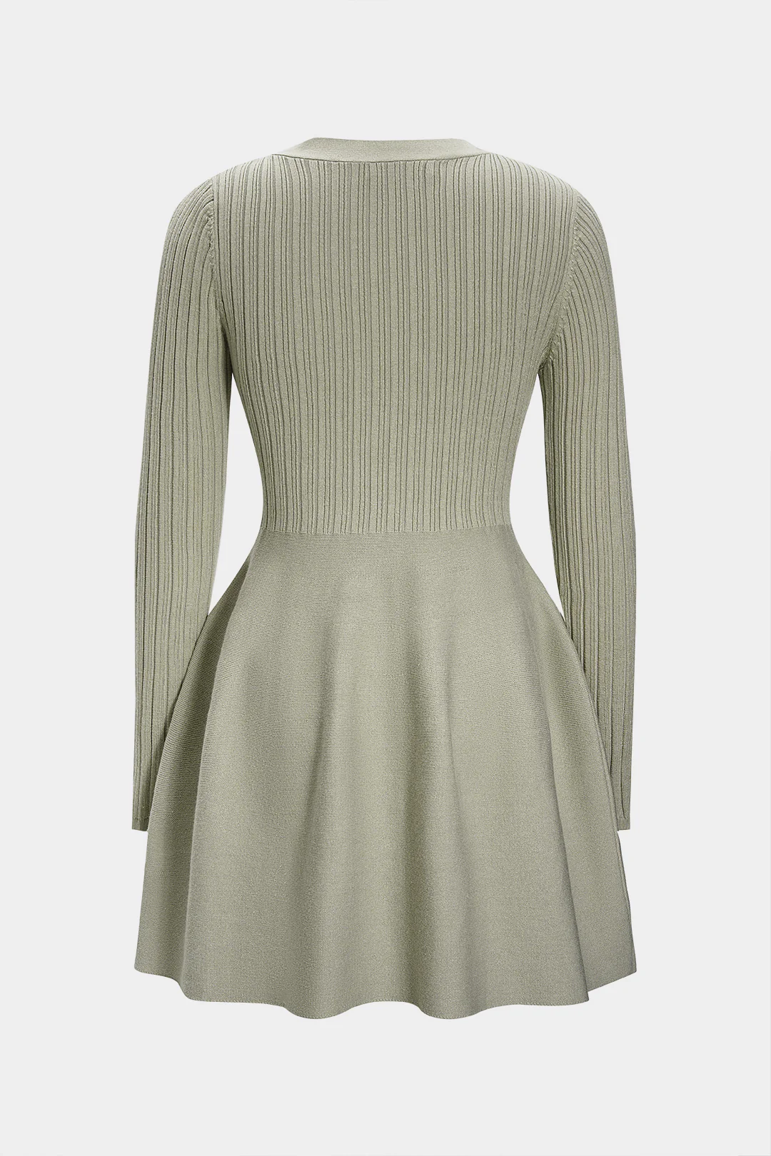 Knit V-Neck Ribbed Long Sleeve Dress