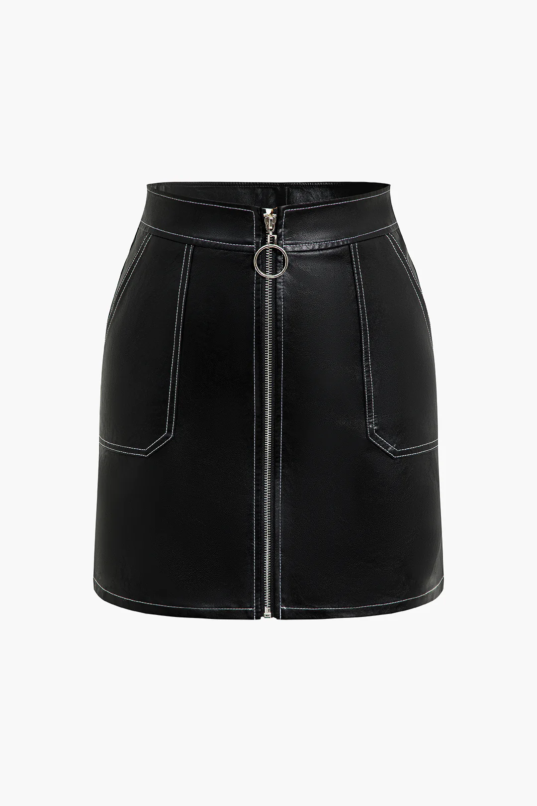 Zip-Front Faux Leather Mini Skirt