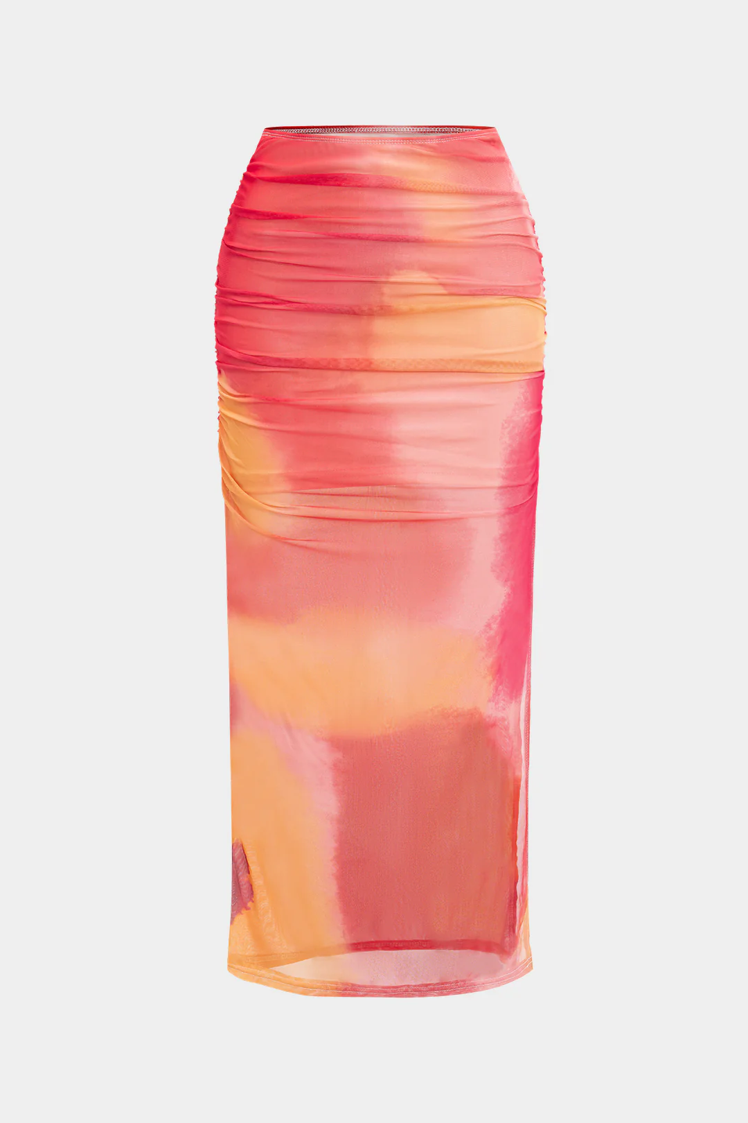 Mesh Tie Dye Print Ruched Slit Skirt