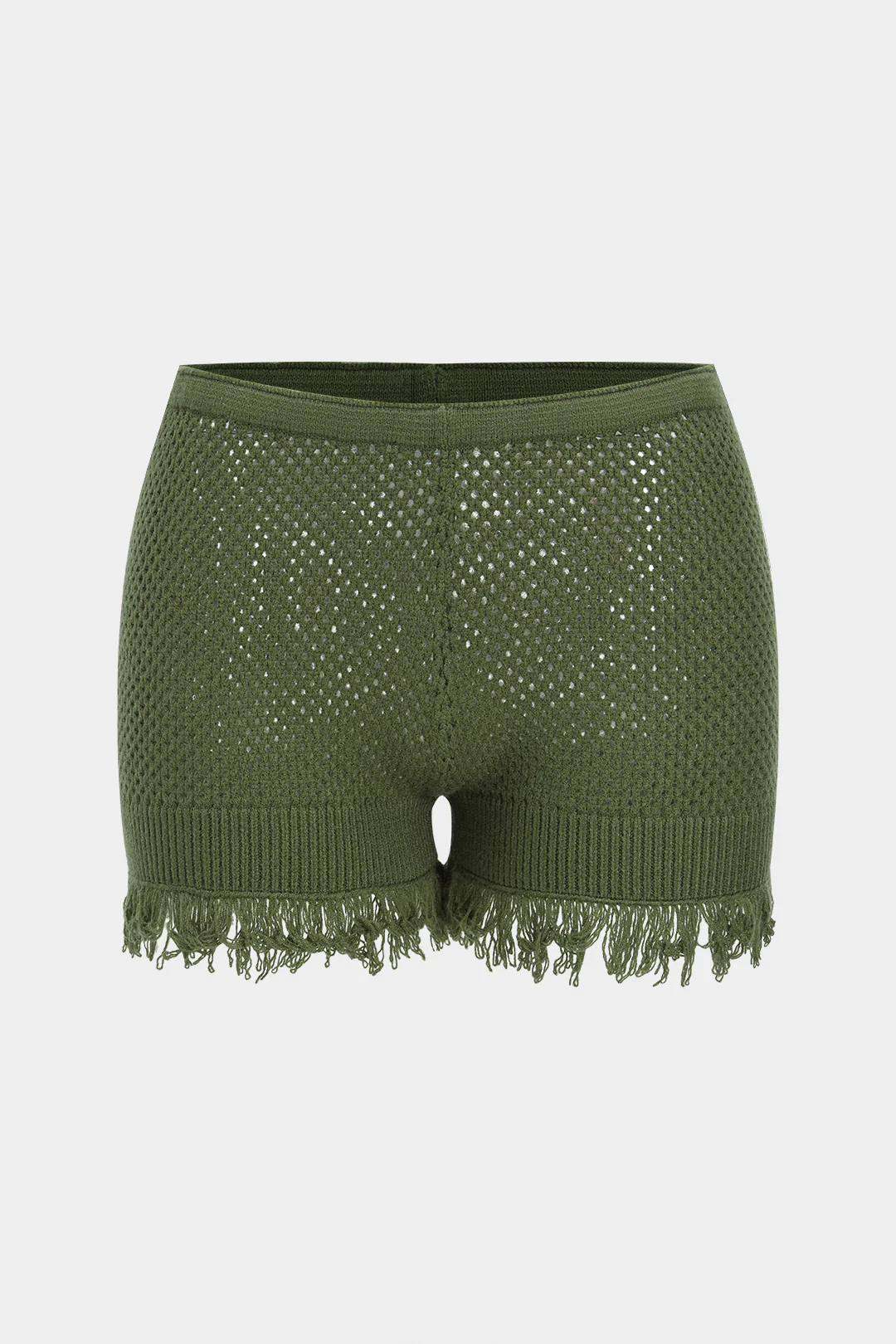 Knit Fringe Sheer Low Waist Shorts