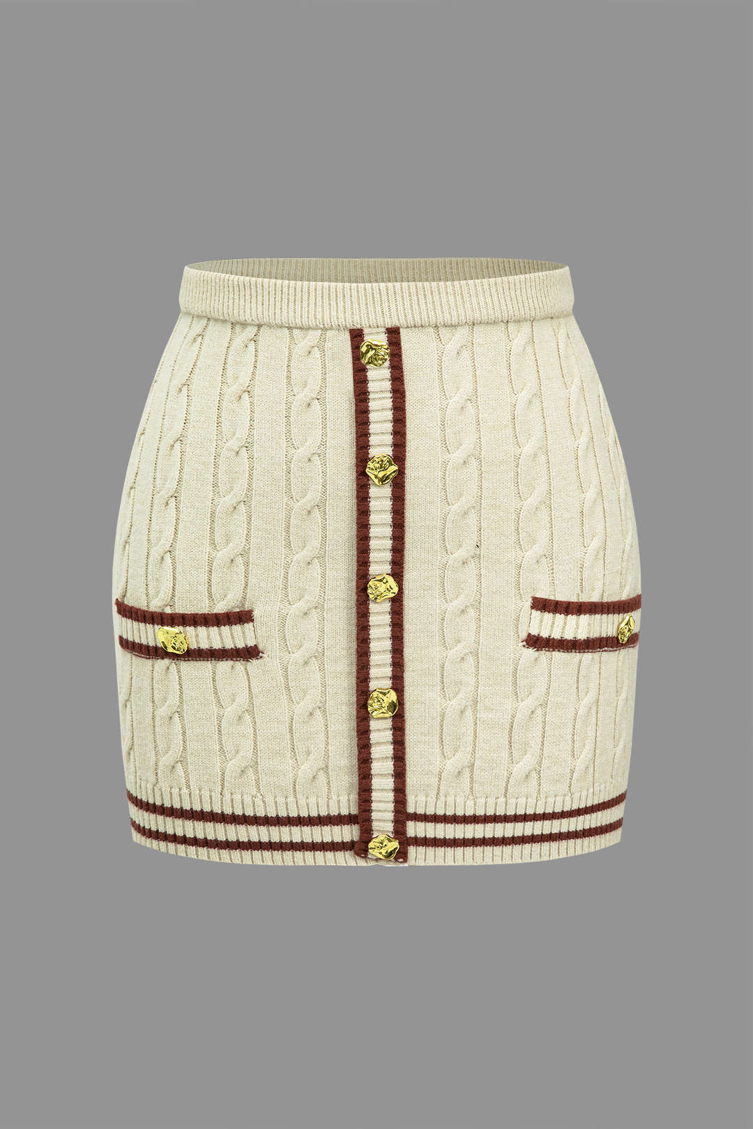 Color Block Print Knitted Button Skirt