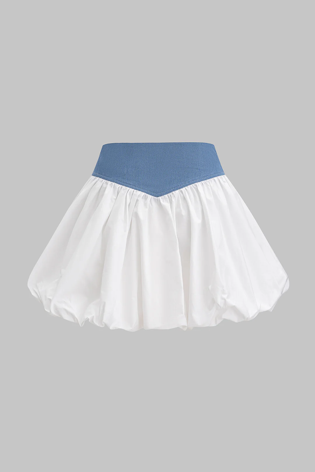 Denim Patchwork Ruched Pocket Skirt