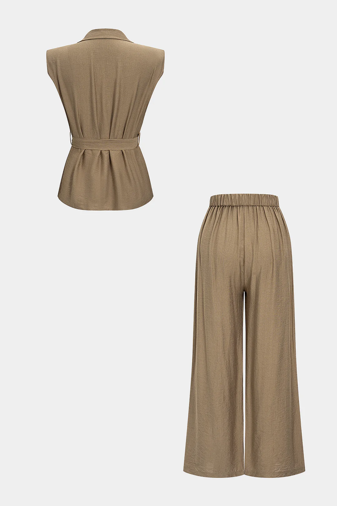 V-Neck Tie Front Short Sleeve Shirt And Wide Leg Trousers Set
