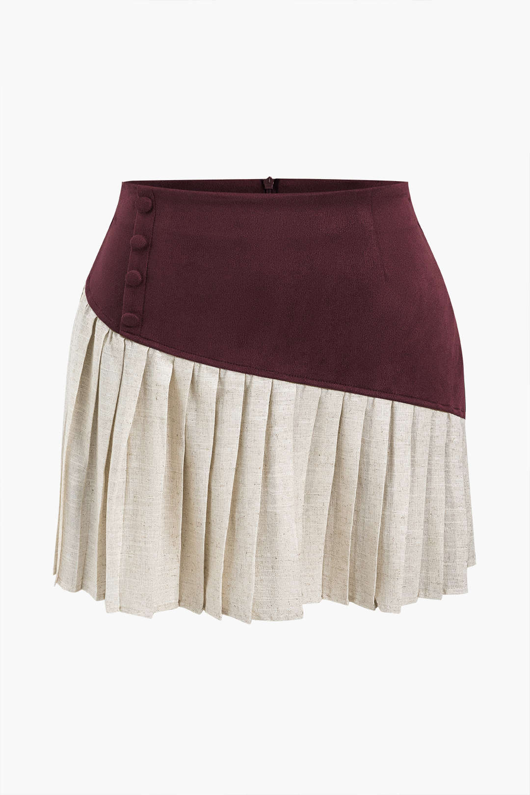 Plus Size Button-Pleated Patchwork Skirt