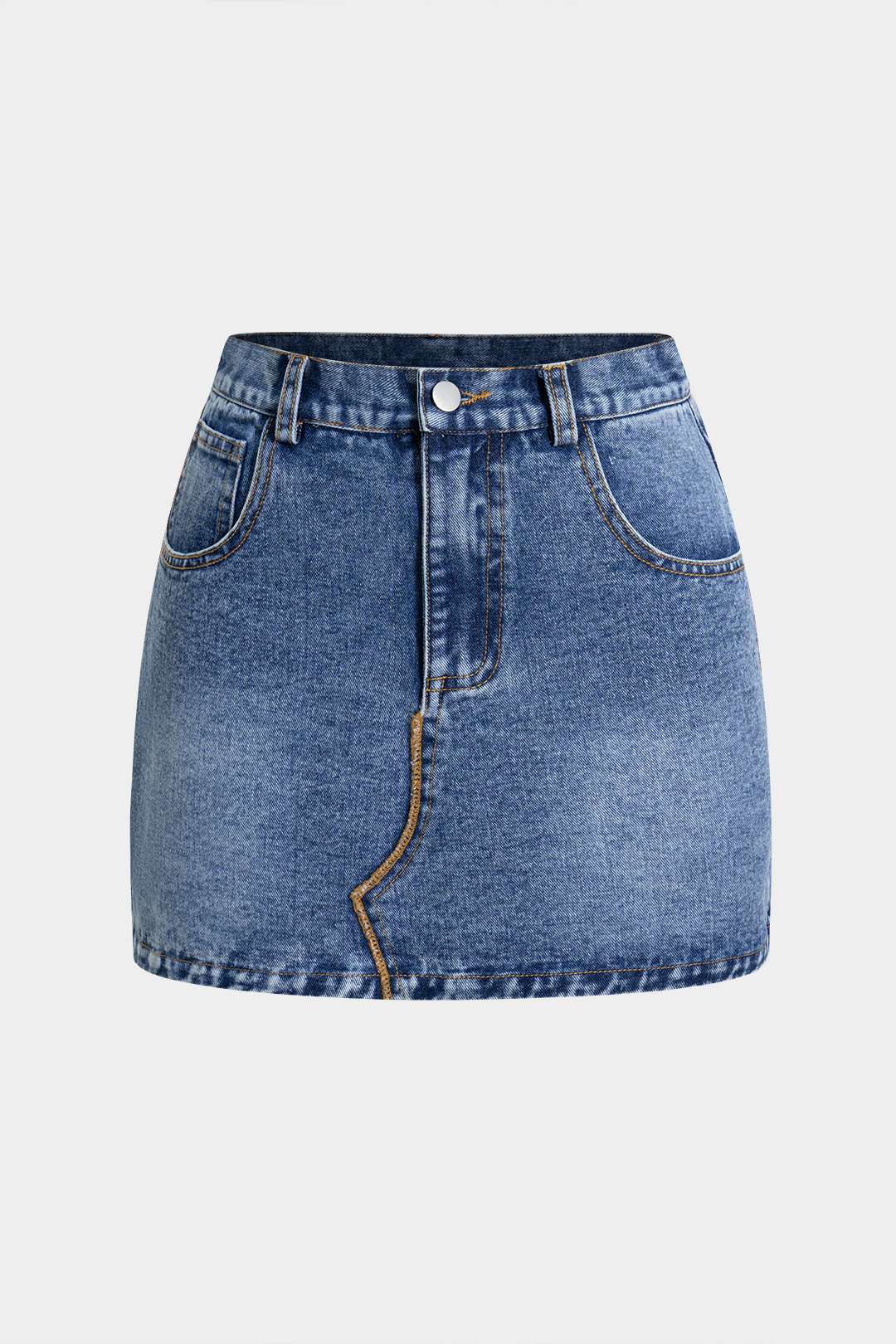 Denim Contrast Whipstitching Pocket Skirt