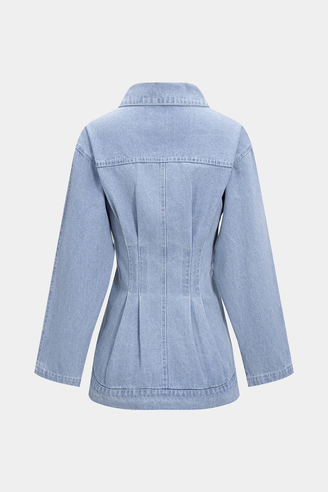 Denim Waist Cinching Ruffled Zipper Jacket