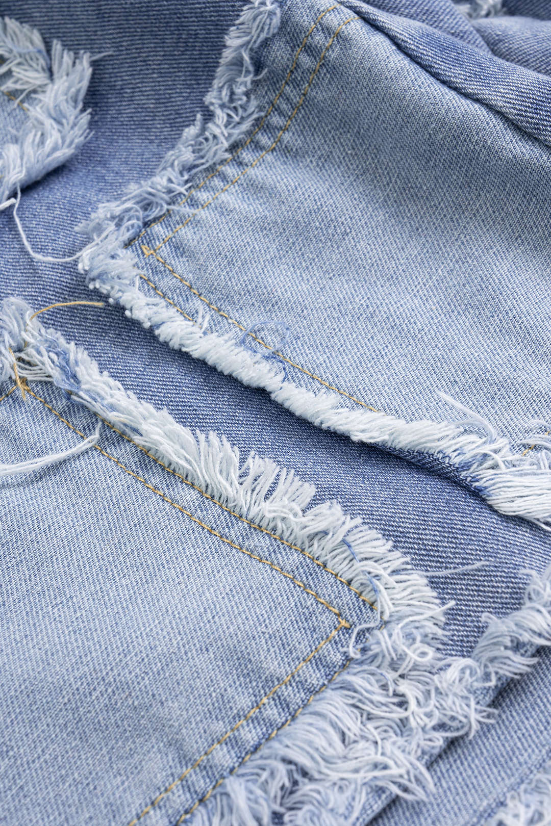 Denim Ripped Patched Long-Sleeve Top And Jorts Set