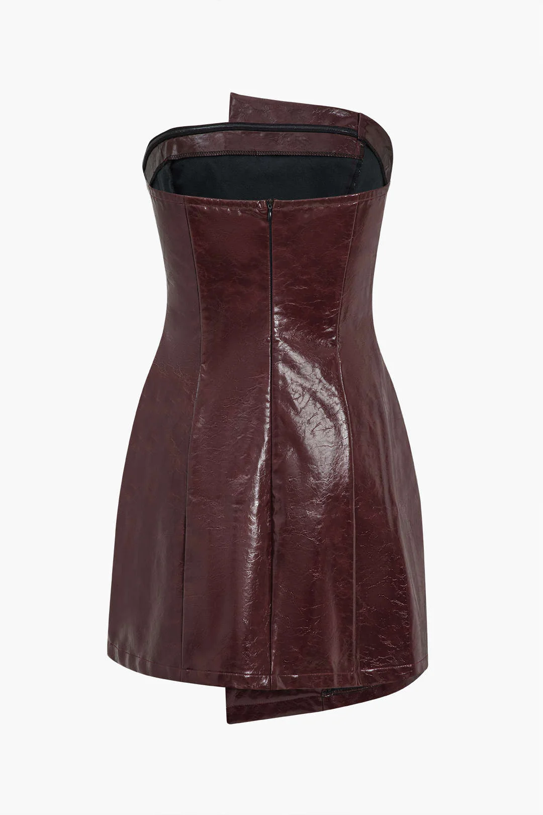 Faux Leather Strapless Mini Dress with Decorative Shells