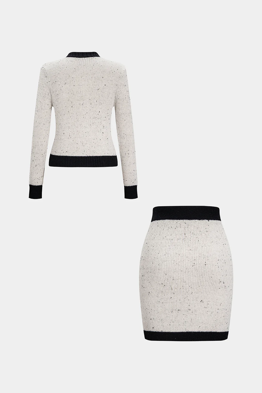 Contrast Button Long Sleeve Sweater Top and Mini Skirt Set