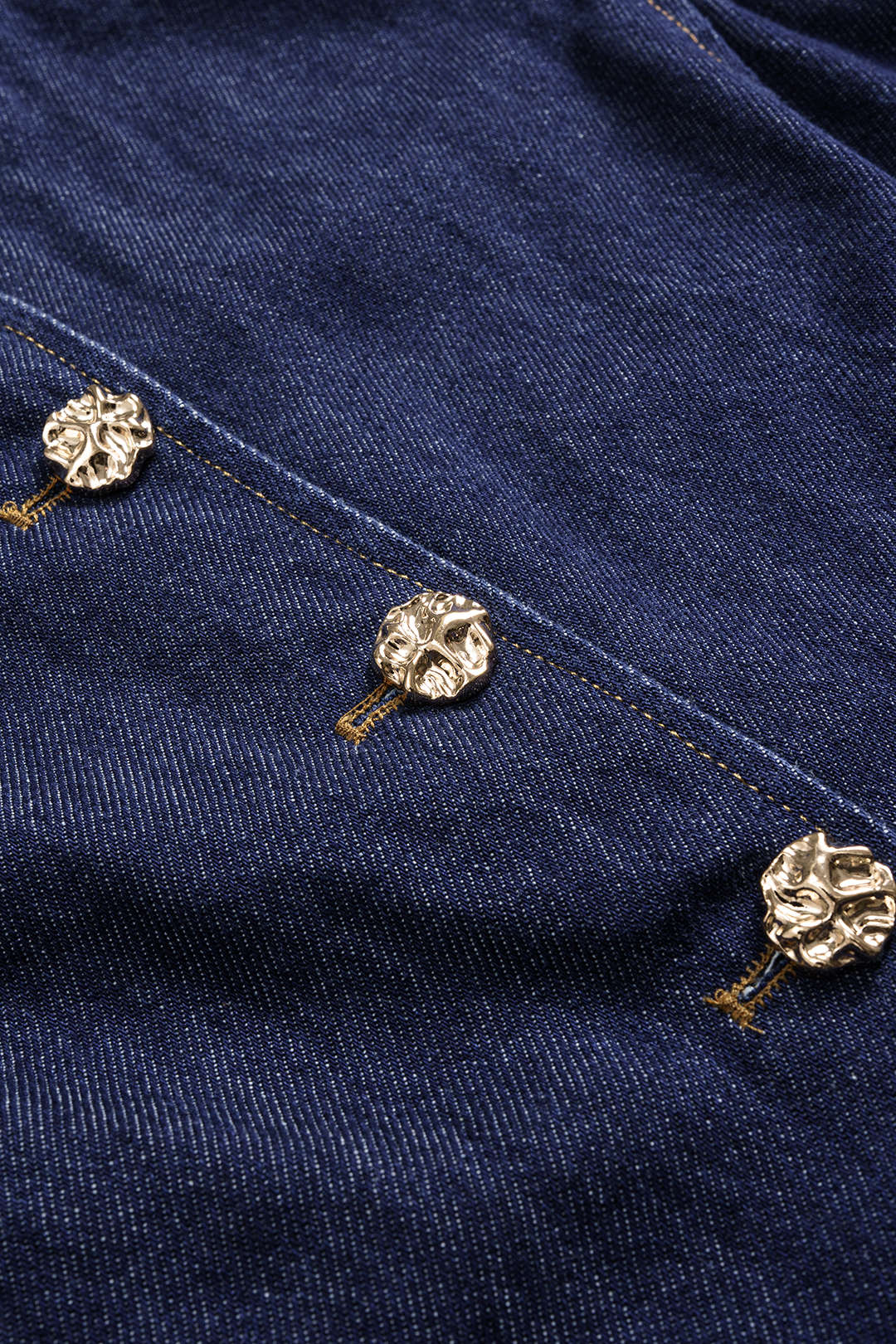 Denim Button Metallic Button Round Neck Vest