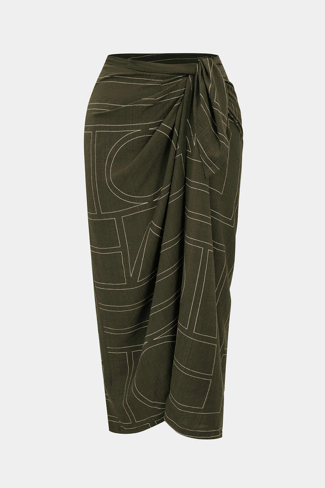 Plus Size Geometric Print Knotted High Waist Skirt