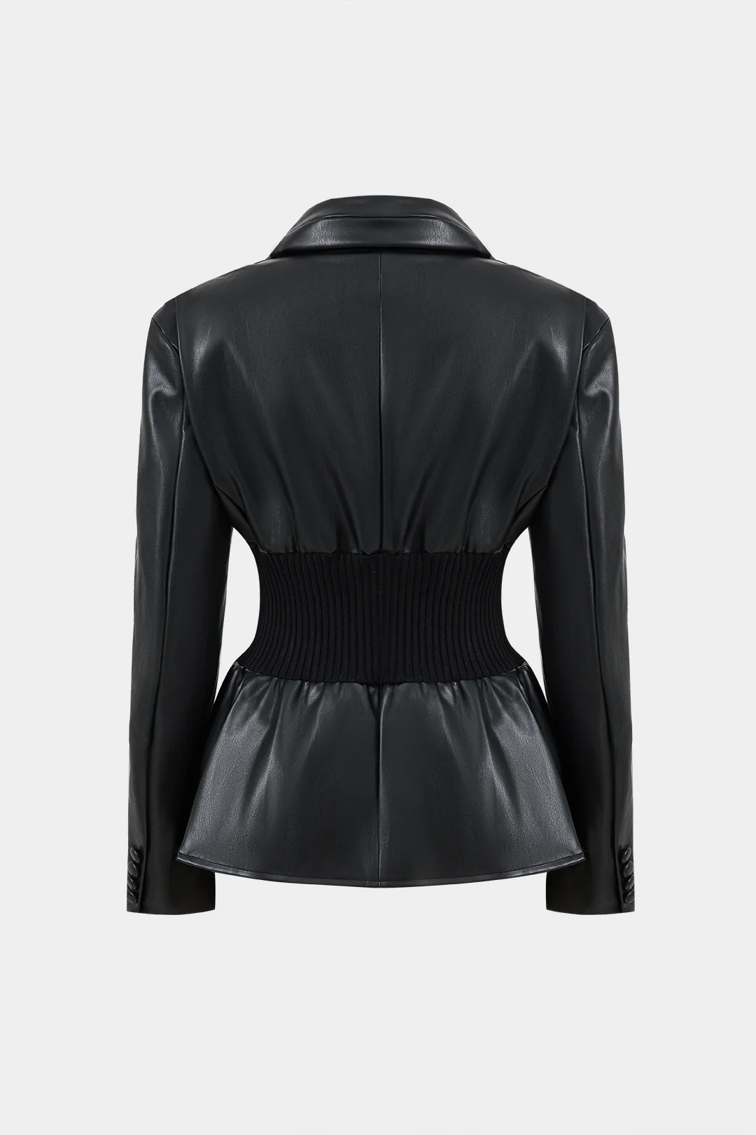 Faux Leather Button Patchwork Blazer