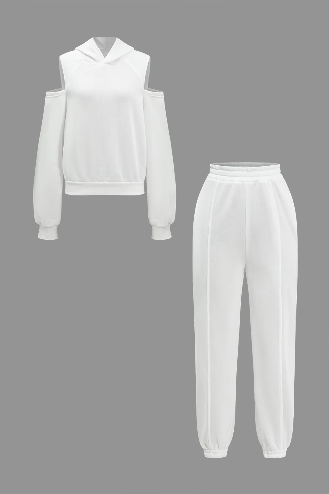 Solid Hooded Cut-Out Sweatshirt and Elastic Pants Combo