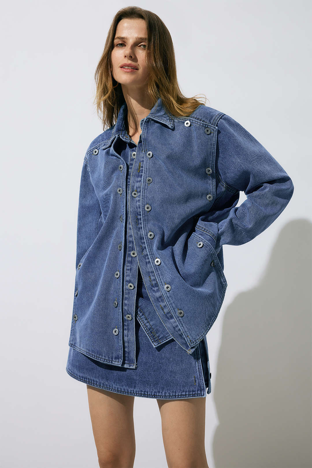 Denim Buttoned Long Sleeve Top