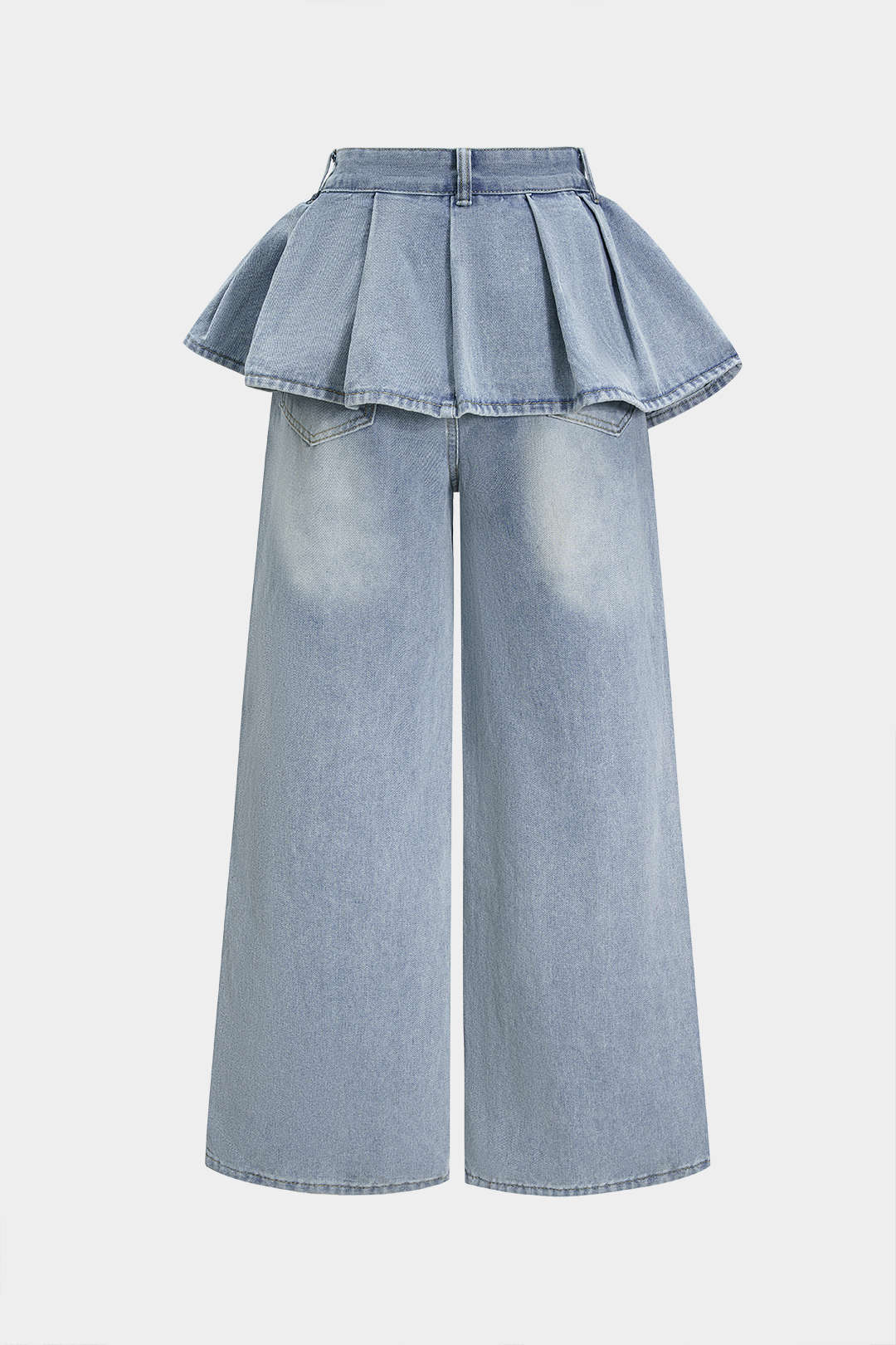 Denim Ruffle Pocket Straight Leg Trousers