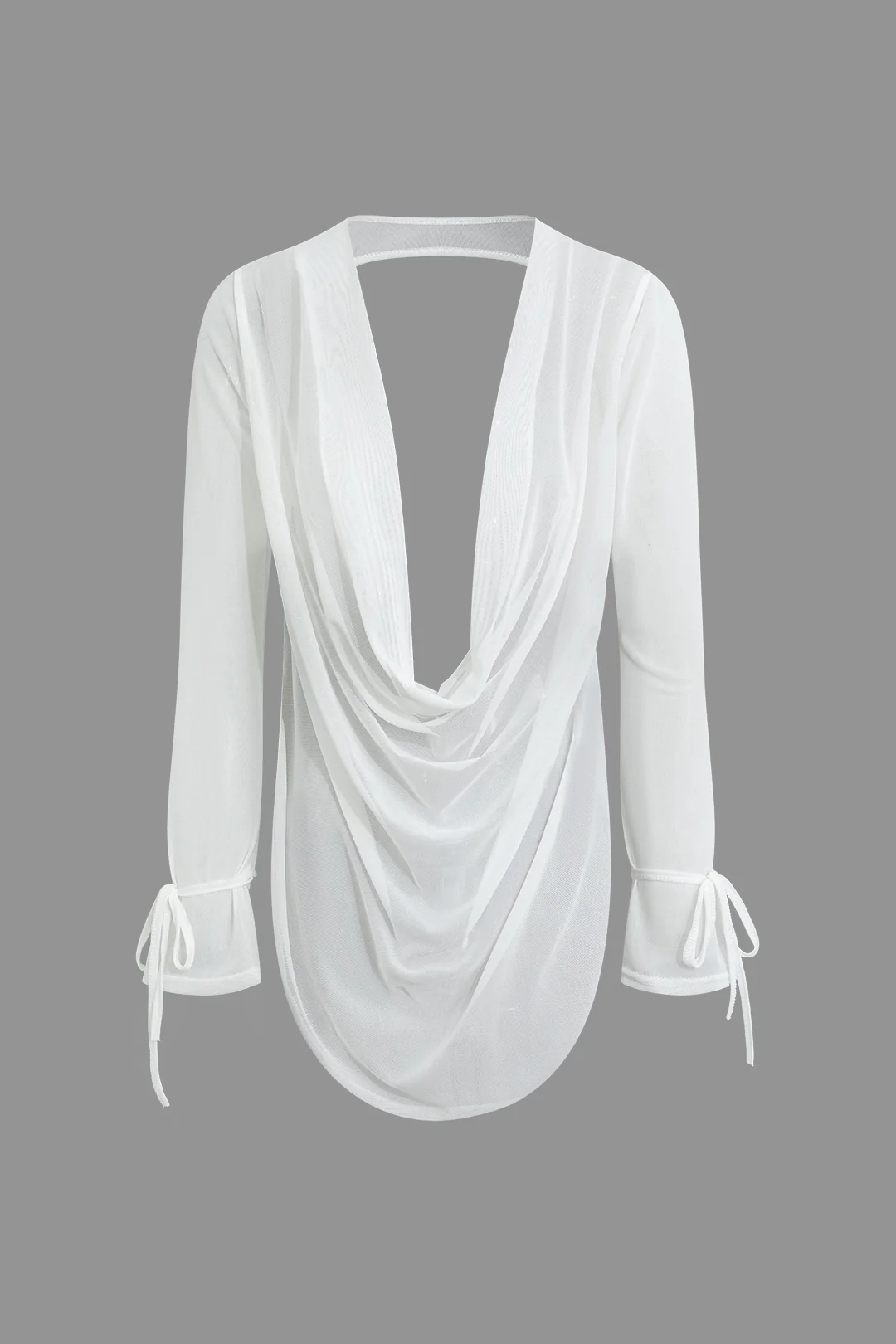 Cowl Neck Backless Tie Mesh Top and Asymmetrical Mini Skirt Outfit Set