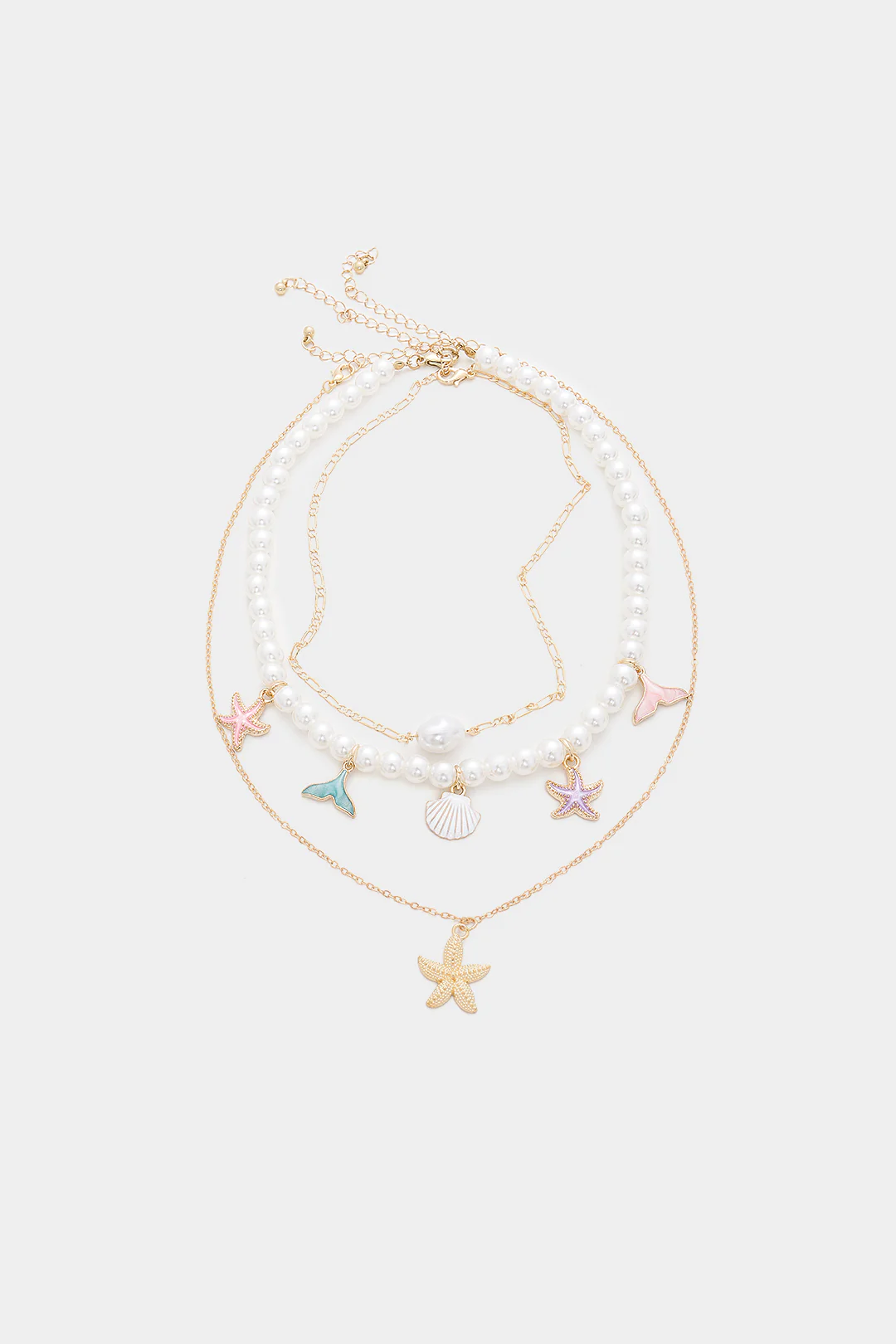 Multi-Layer Starfish Pendant Necklace Set with Seashell Elements
