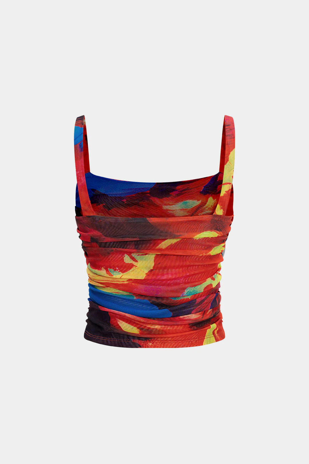 Mesh Abstract Pattern Ruched Slip Camisole Top