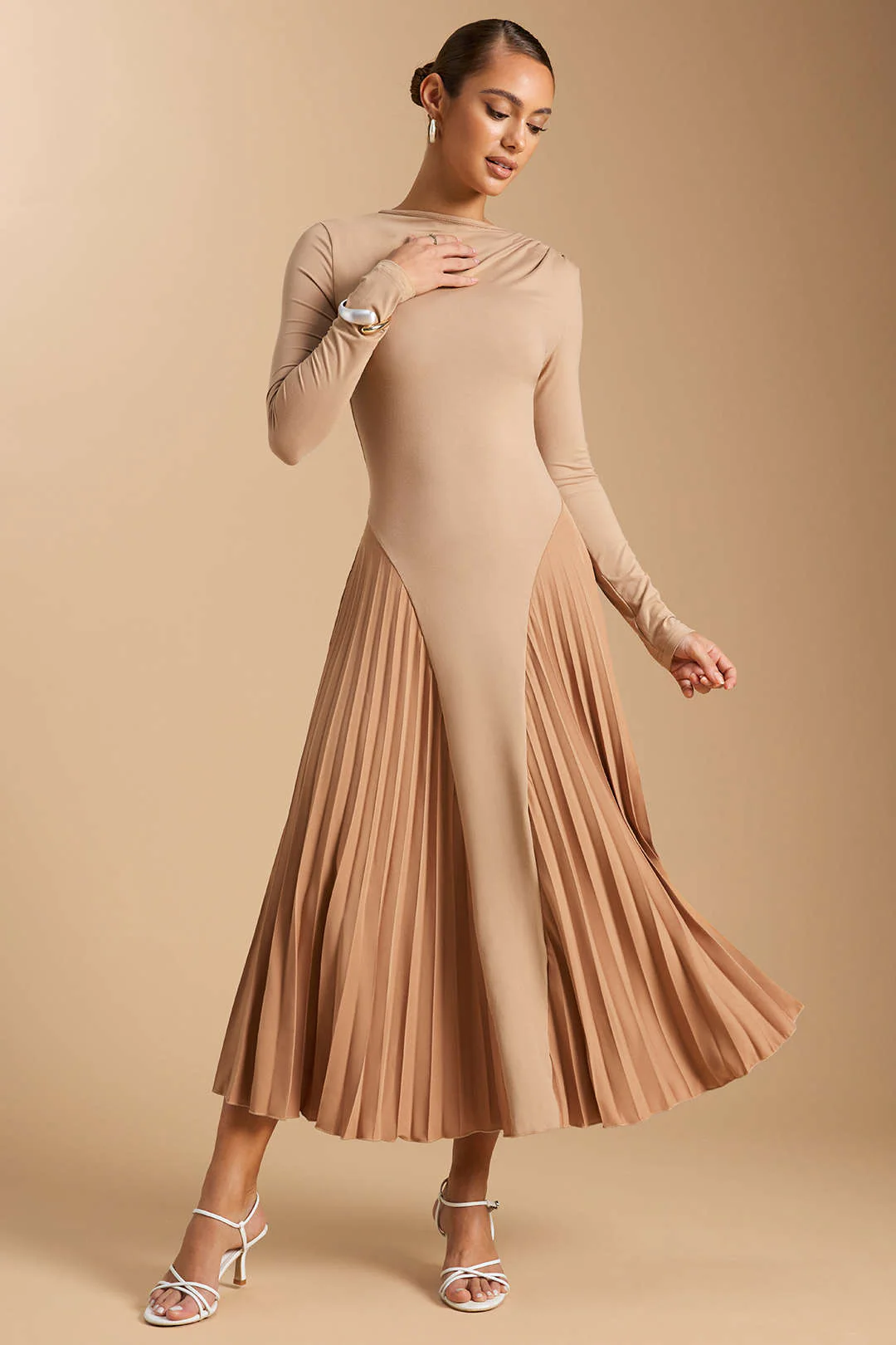 Pleated Long Sleeve Maxi Dress