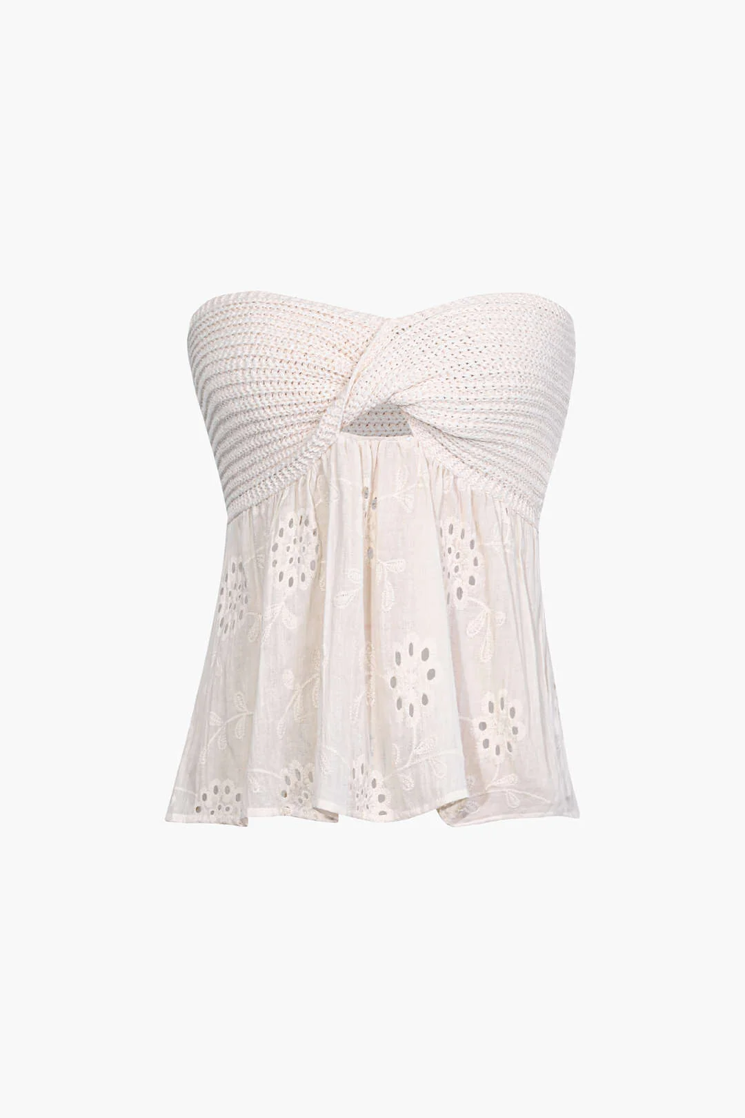 Knot Front Embroidered Knit Tube Top