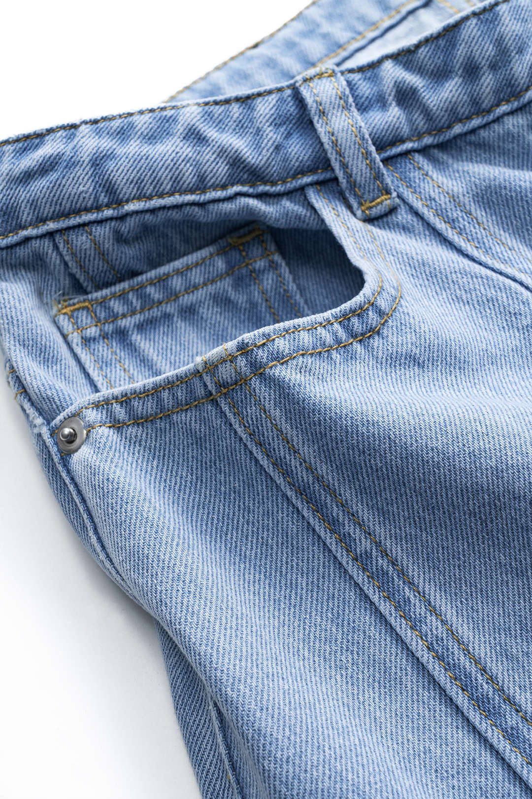 Denim Patchwork Button Pocket Wide-Leg Barrel Trousers