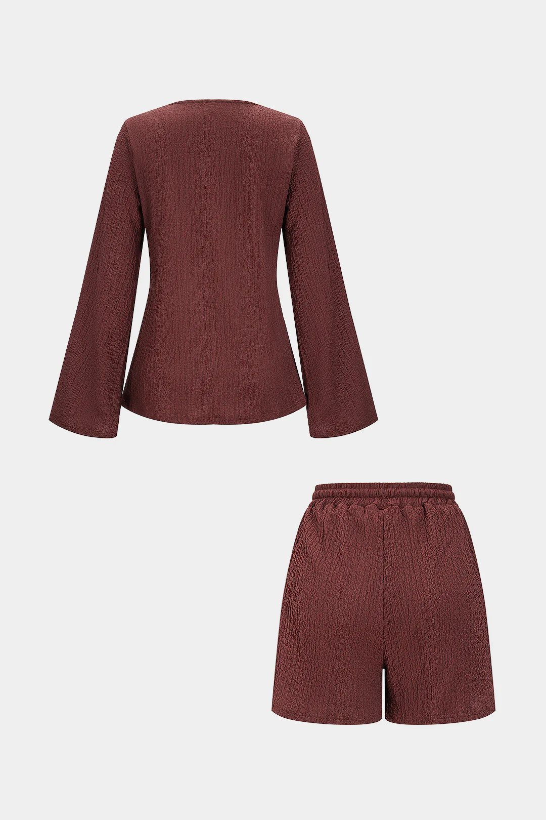 Tie-Up Ribbed Long-Sleeve Top And Shorts Set