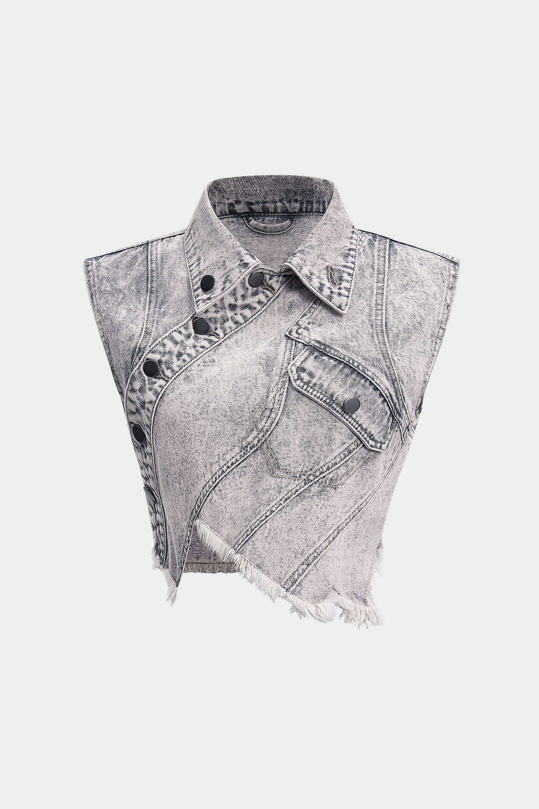 Washed Asymmetrical Crop Denim Button Tank Top