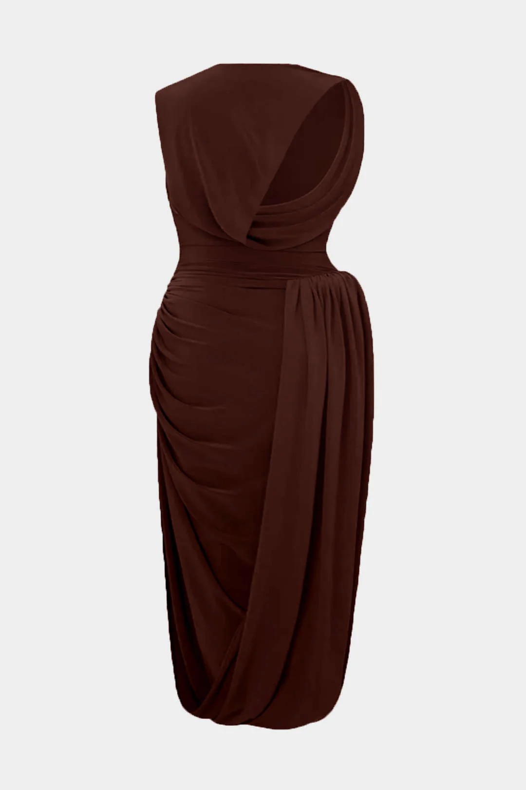 Plus Size Ruched Asymmetric Sleeveless Midi Dress